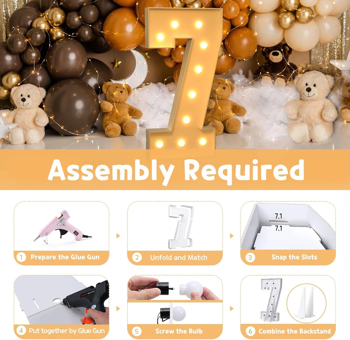 imprsv 4FT Marquee Numbers,DIY Light Up Numbers for 7th Birthday Decorations, Party Party Decorations,Anniversary Party Decor,Mosaic Number for Balloons Number 7,Pre-Cut Foam Board Kit