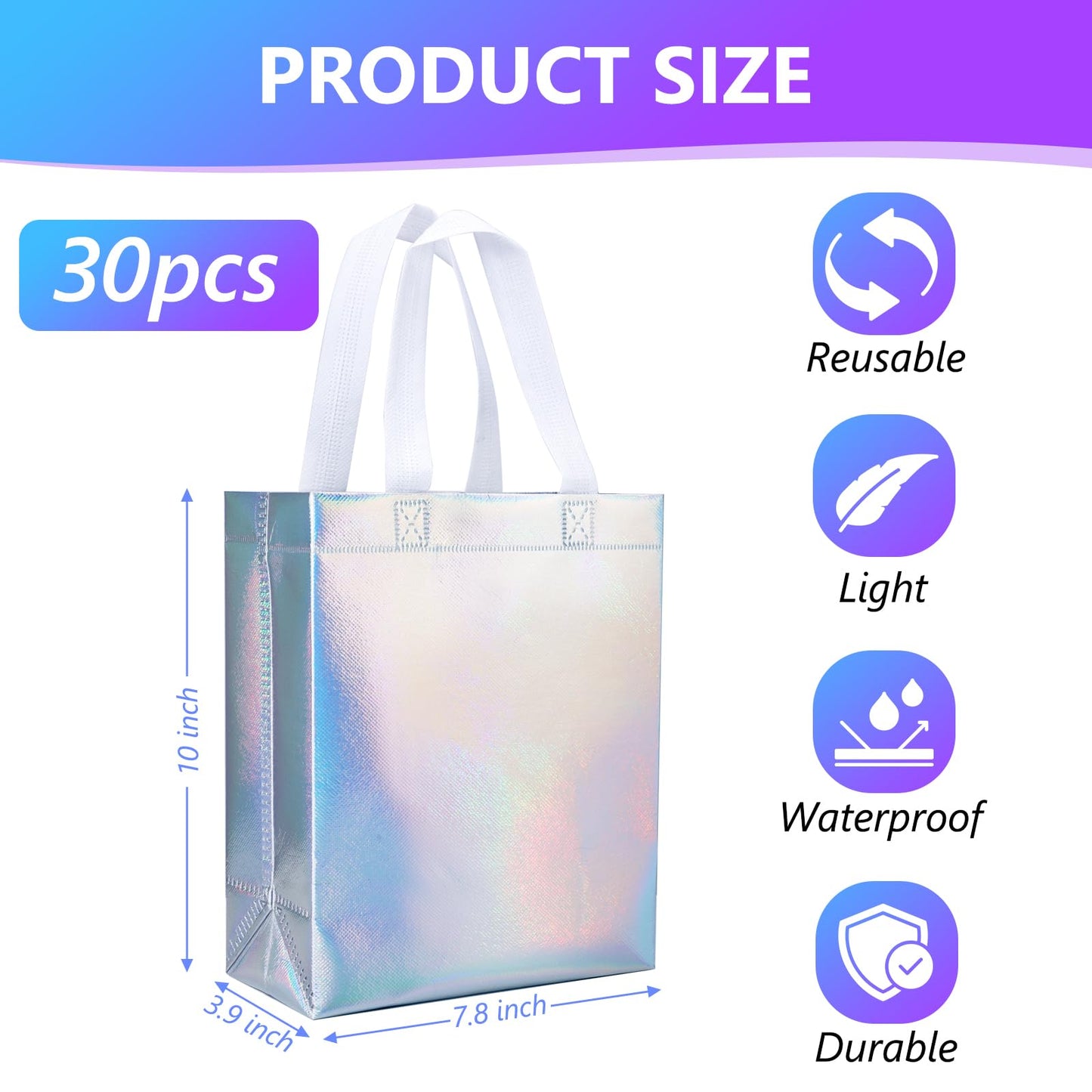 NEOACT 30 Pcs Iridescent Gift Bags Medium Size,7.8x3.9x10 Inch