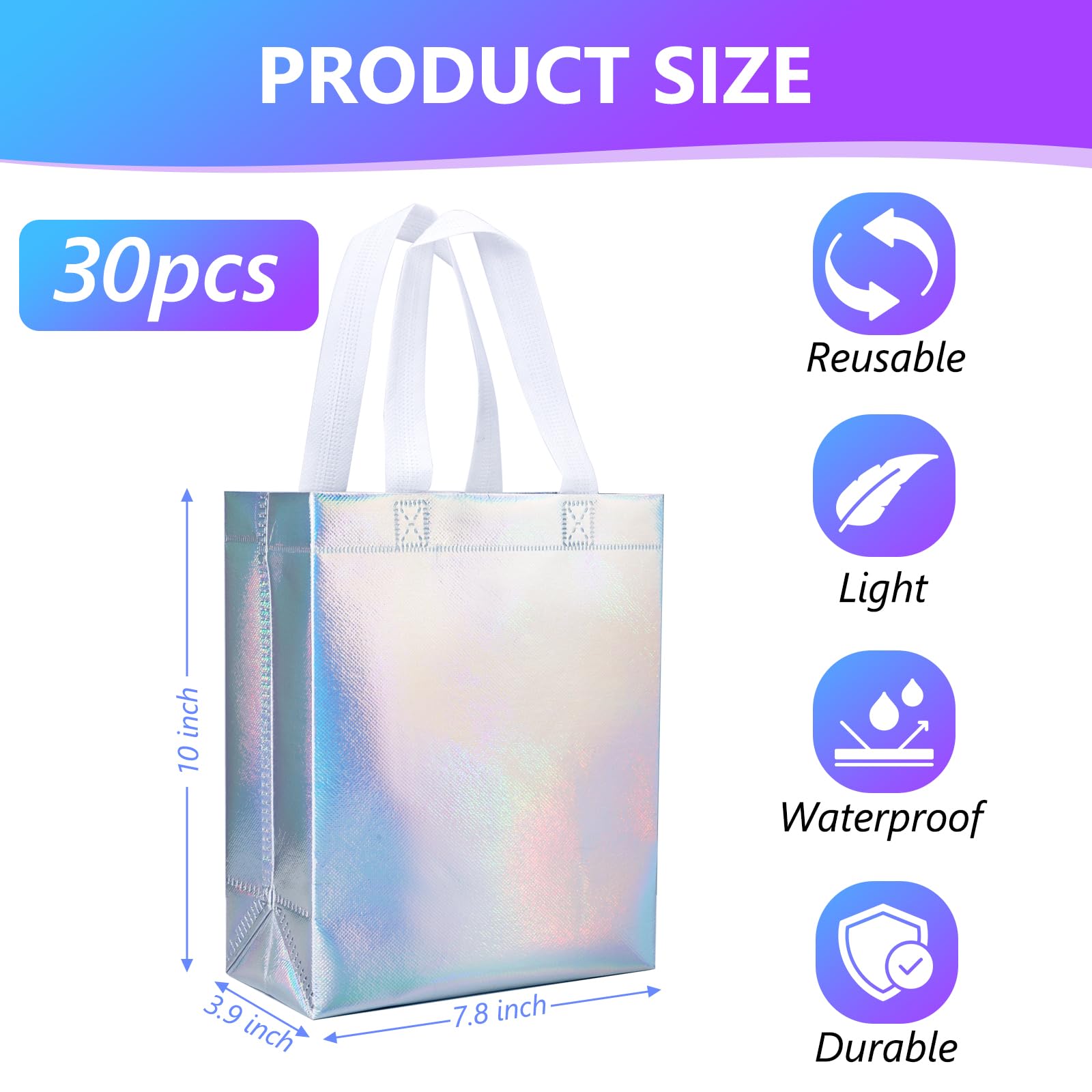 NEOACT 30 Pcs Iridescent Gift Bags Medium Size,7.8x3.9x10 Inch
