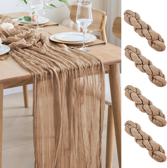 Asee'm 4pcs Cheesecloth Table Runner 120 Inches Long Nude Boho Gauze Cheese Cloth Runner 10FT Rustic Sheer Table Runners for Christmas Wedding Party Baby Shower Spring Easter Decoration