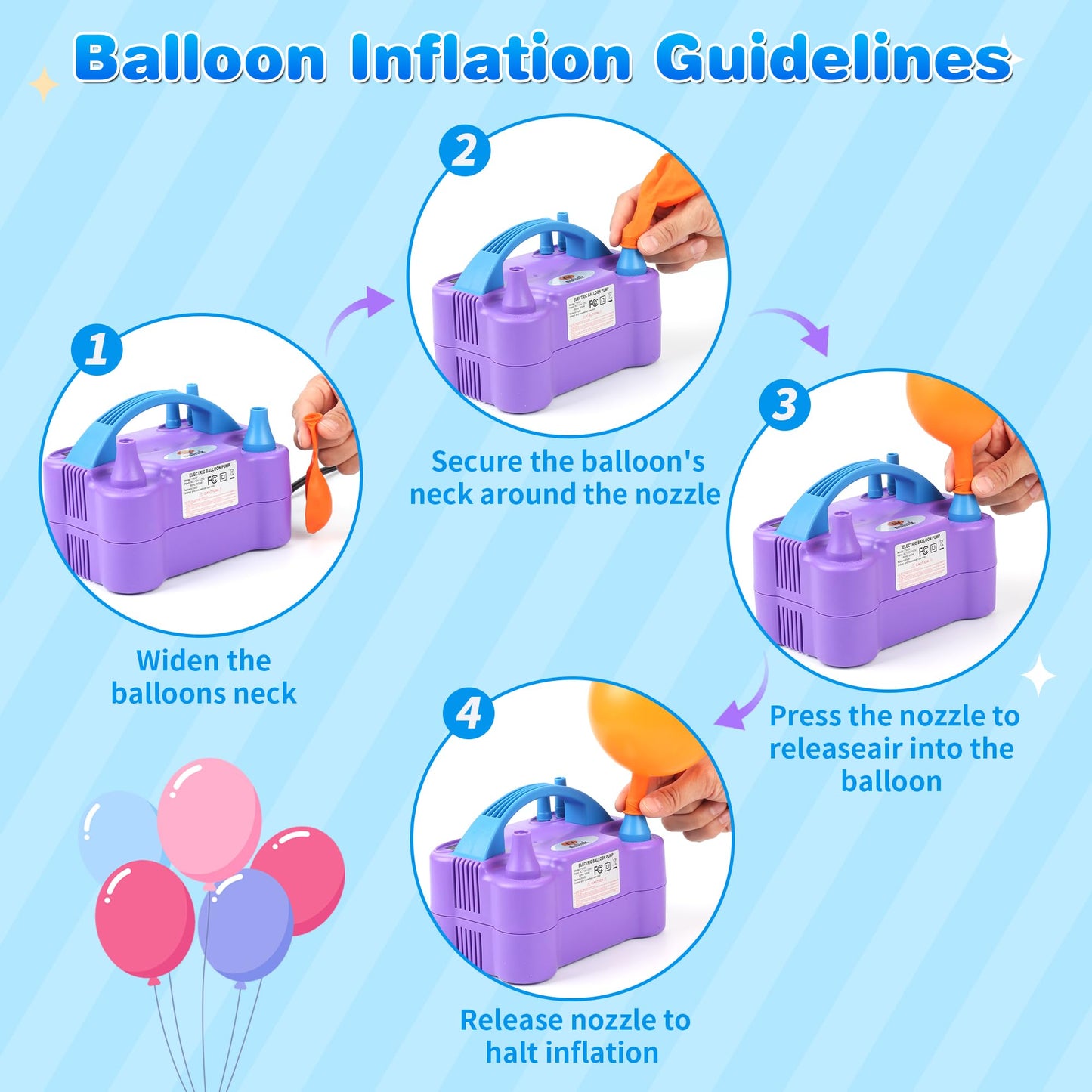 NuLink Balloon Pump Electric Portable Dual Nozzle Air Pump for Balloons Blower Pump Inflator for