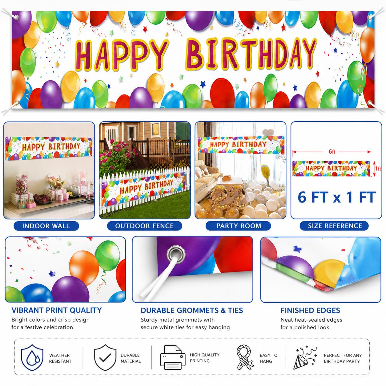 Letjolt Happy Birthday Banner Balloon Sign Huge Party Supplies 6 Feet