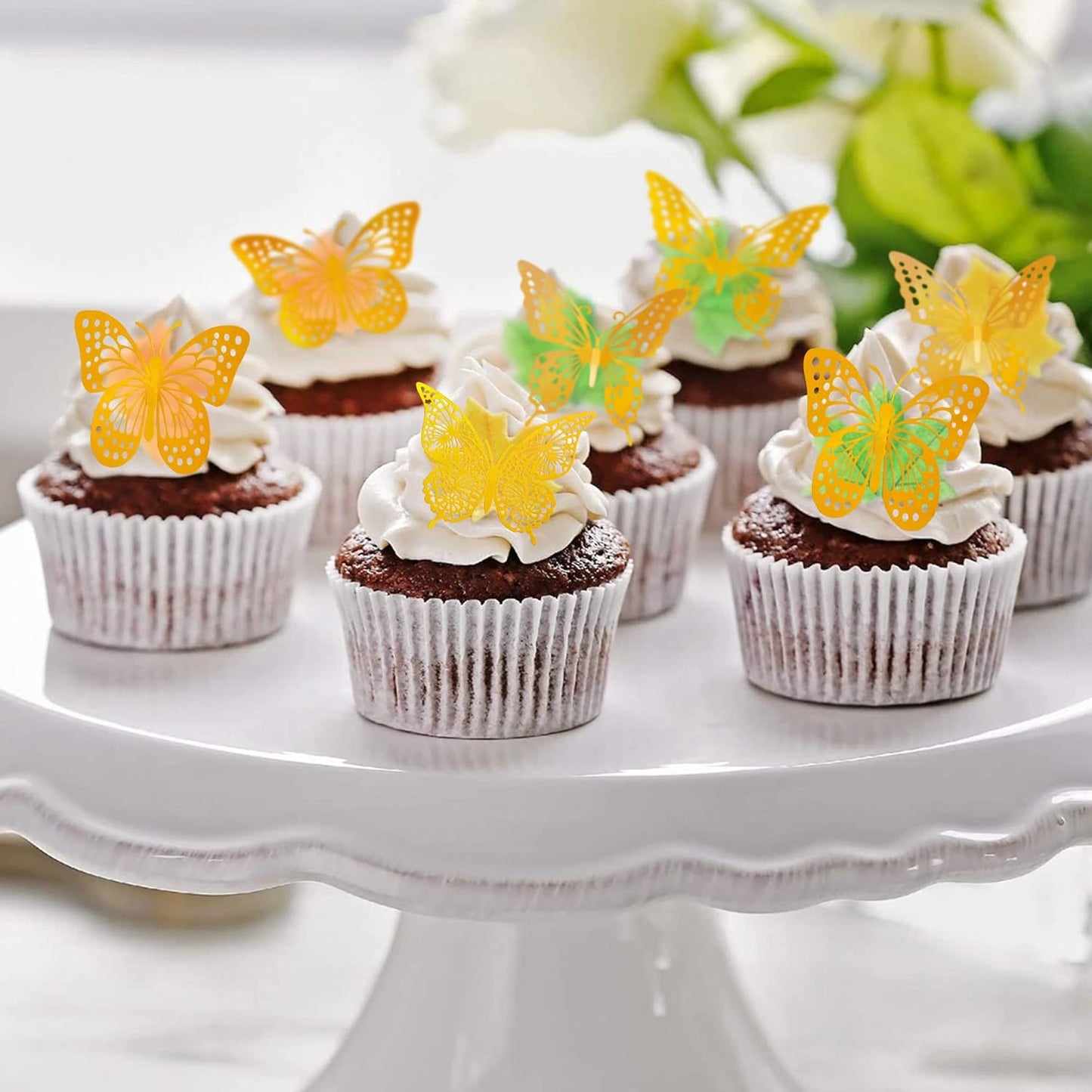 Gyufise Laser Gold Butterfly Cupcake Toppers Hollow Art 3D Butterfly Cupcake Decorations Baby Shower Wedding Anniversary Kids Birthday Party Cake Wall Decorations Supplies 36Pcs