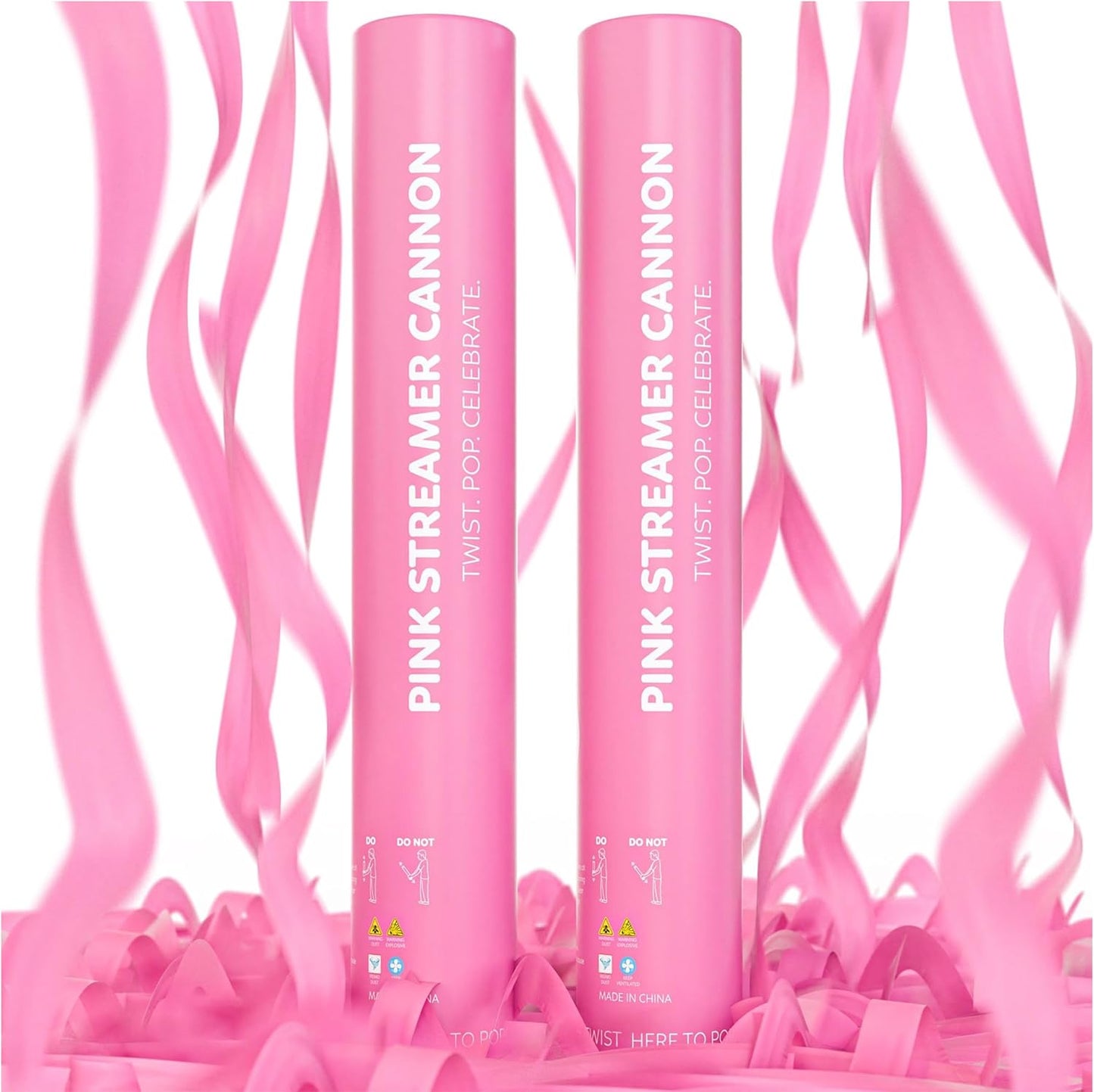 Pink Streamer Cannon Poppers | 2 Pack | Biodegradable Pink Streamers | TUR Party Supplies | Up to 25ft | Giant (12”) | Party Poppers for Graduation, Birthdays, and Bachelorette & Princess Parties