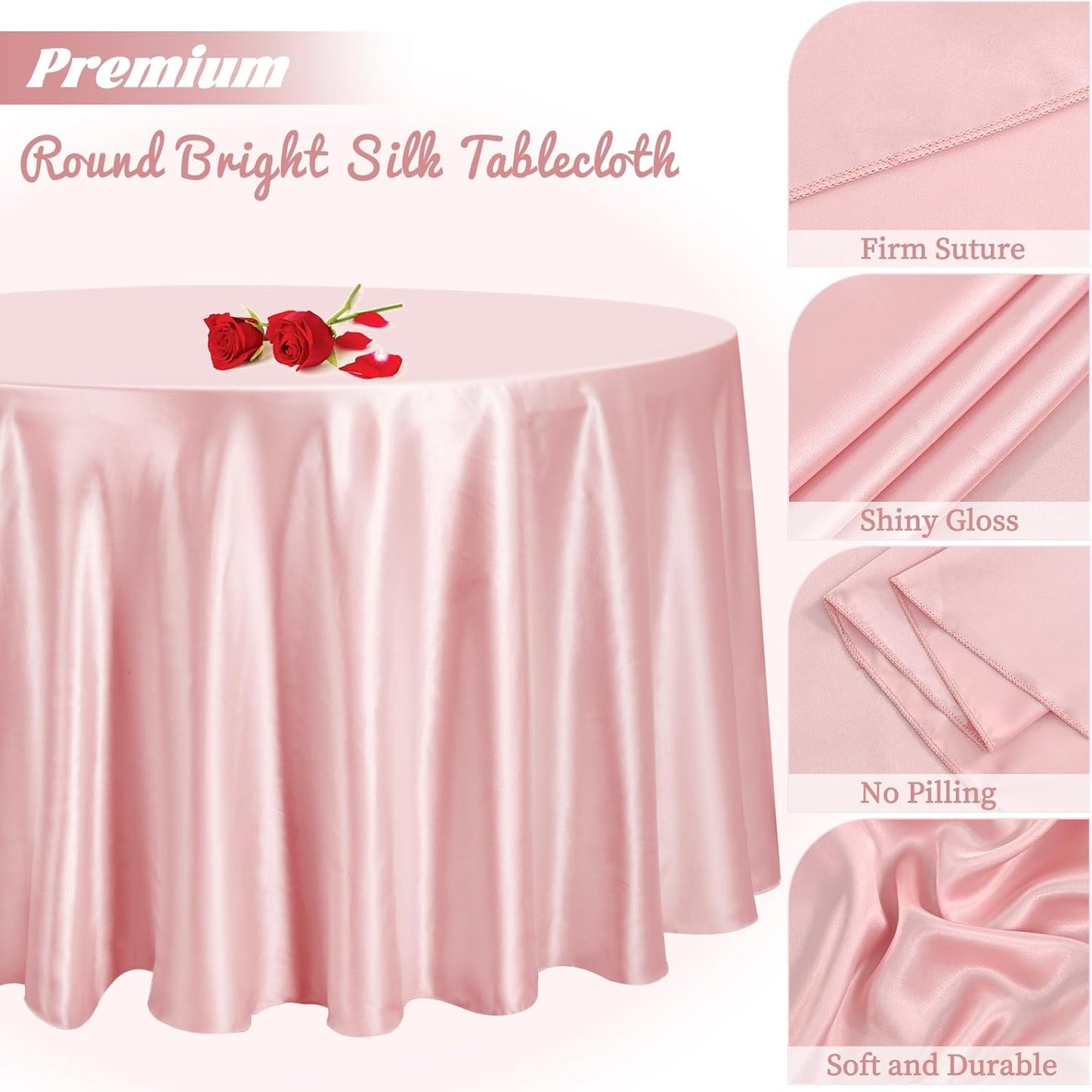 12 Pack 120 Inch Rose Gold Satin Tablecloth - Premium Bright Silky Round Tablecloth Overlay Smooth Fabric Table Cover, Table Decoration for Wedding Party Banquet Events Restaurant Kitchen Dining