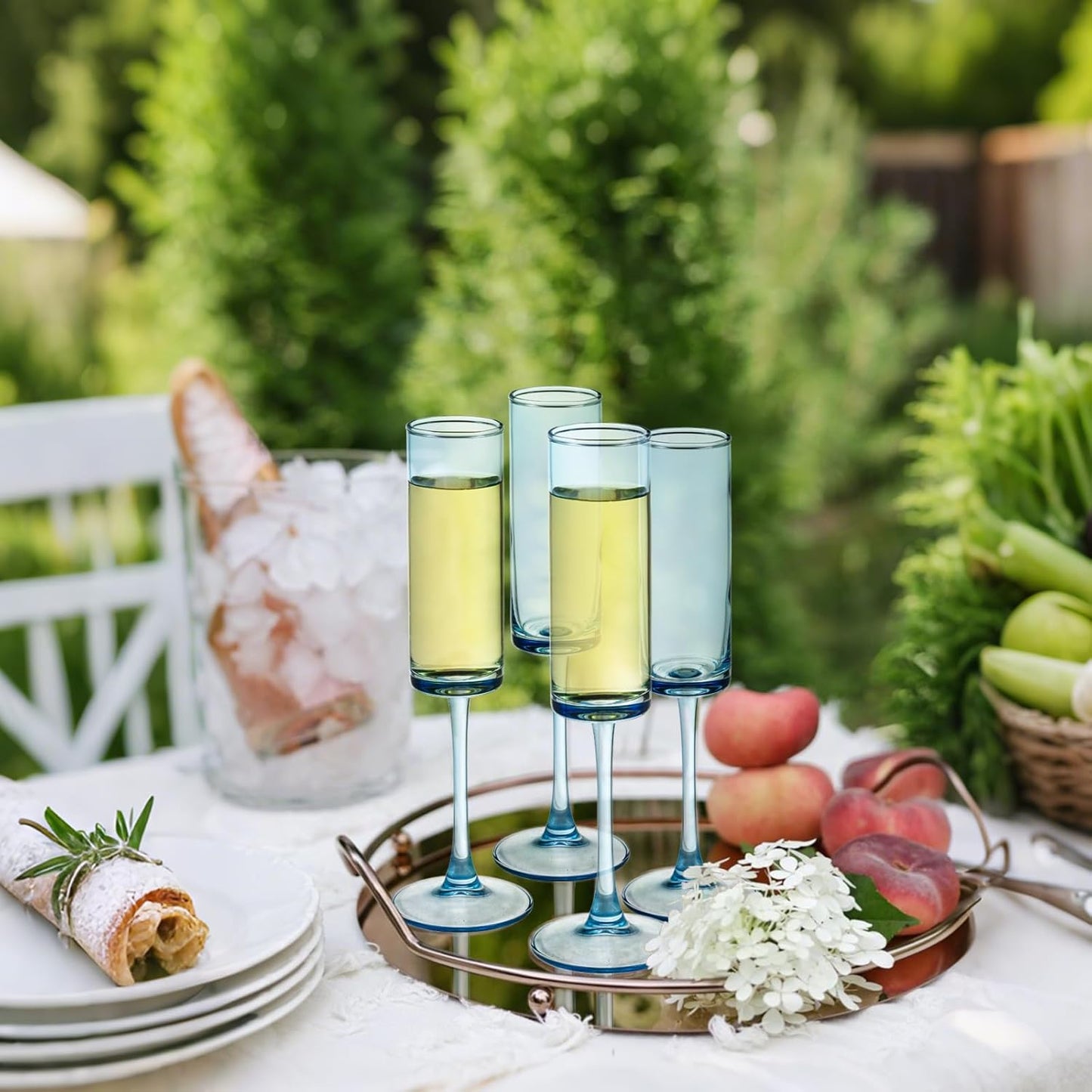 6 Pieces Blue Champagne Flutes 6 OZ Straight Sided Wine Glasses Champagne Long Stem Drinking Colored Glasses,Set of 6 Hand Blown Champagne Flutes Goblets for Wedding Cocktail Cups,Cava, Prosecco