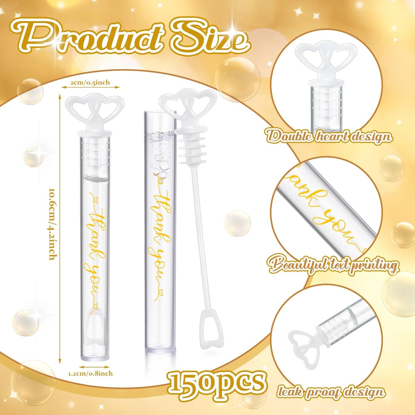 150 Pcs Bubble Wands Bulk for Wedding Party Mini Heart Wand with Bubble Solution for Wedding Bridal Showers Valentine Anniversary Graduation Birthday Supplies(White,Thank You)