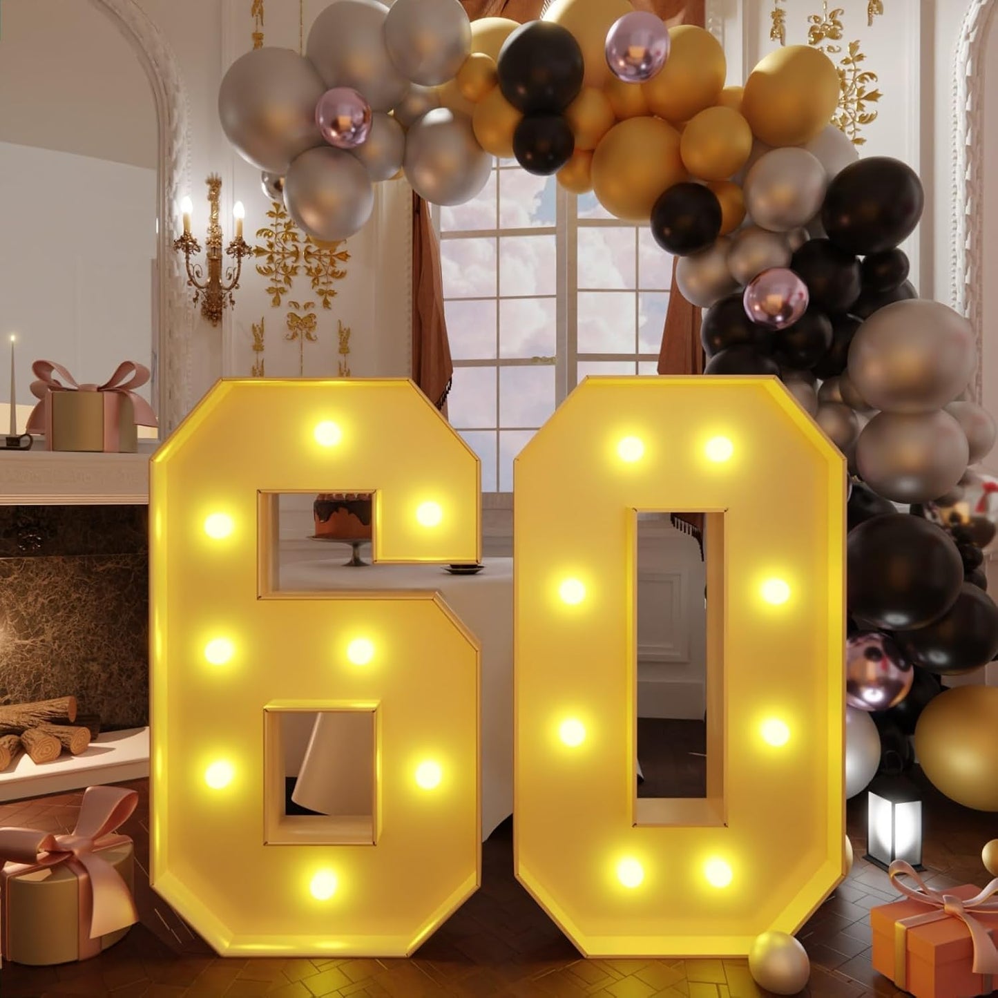 imprsv 3FT Marquee Light Up Numbers, Marquee Numbers 60th Birthday Decorations for Women Men, 60th Birthday Women Foam Board Anniversary Party Decorations Arch Kit (DIY)