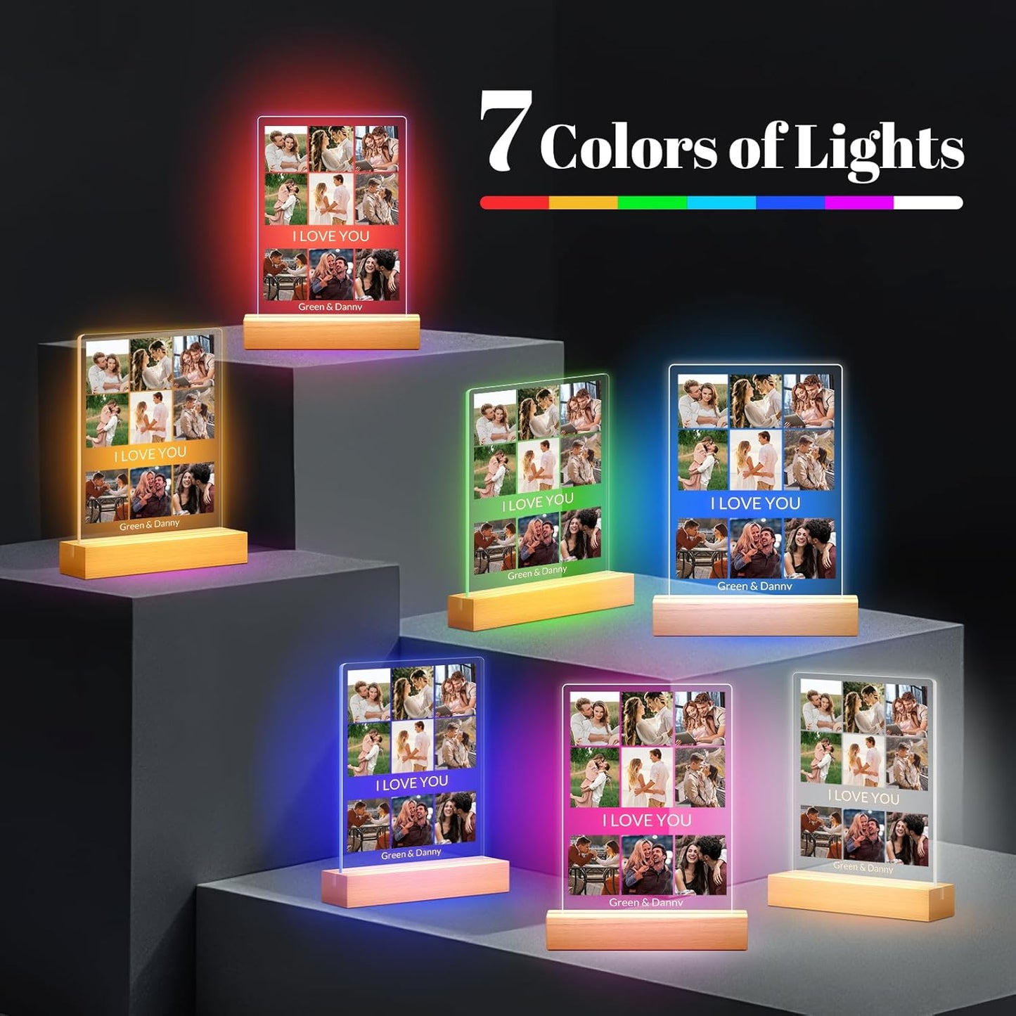 Custom Picture Frames with Photo, Personalized Photo Frame with Night Light, Customized Picture Frame, Personalized Anniversary Birthday Gifts for Women, Men, Him, Her, Girlfriend, Boyfriend, Couple