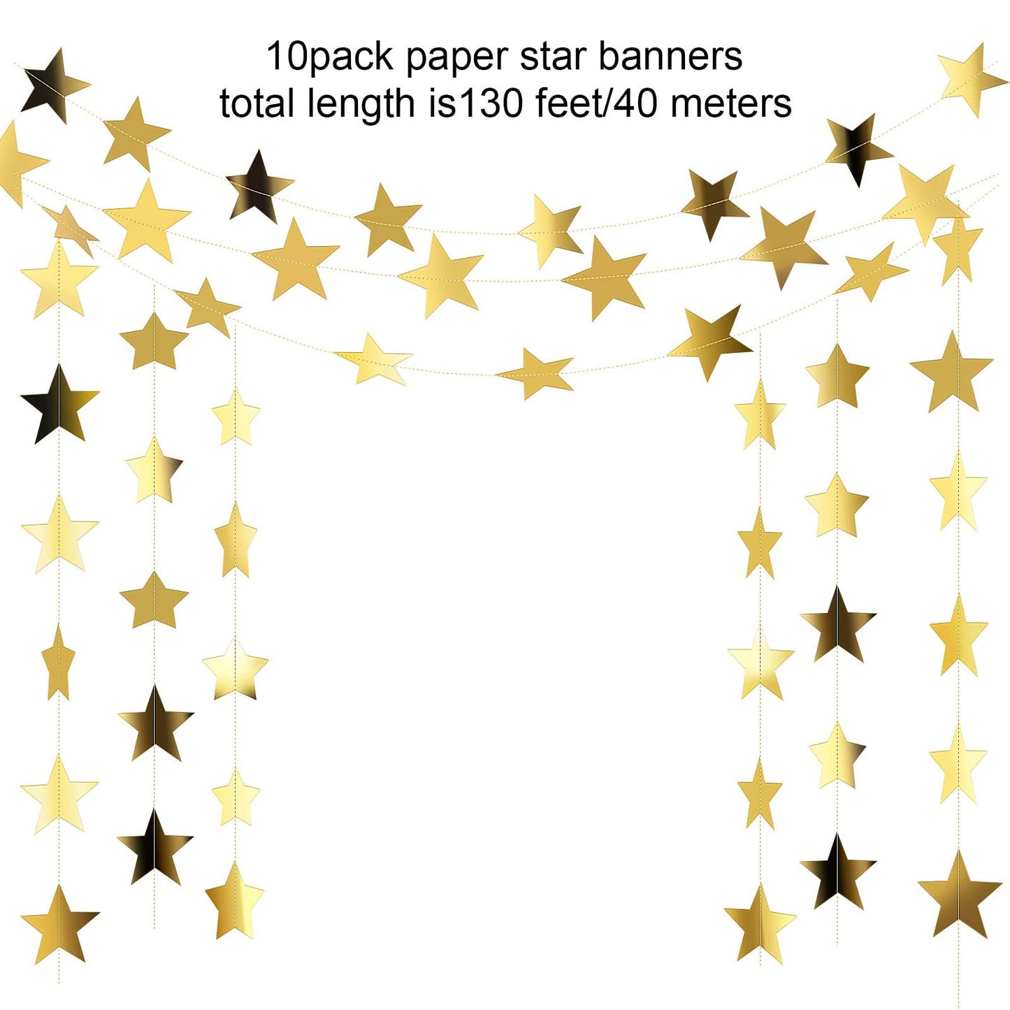 Patelai 130 ft Star Garland Banner Decor,Gold