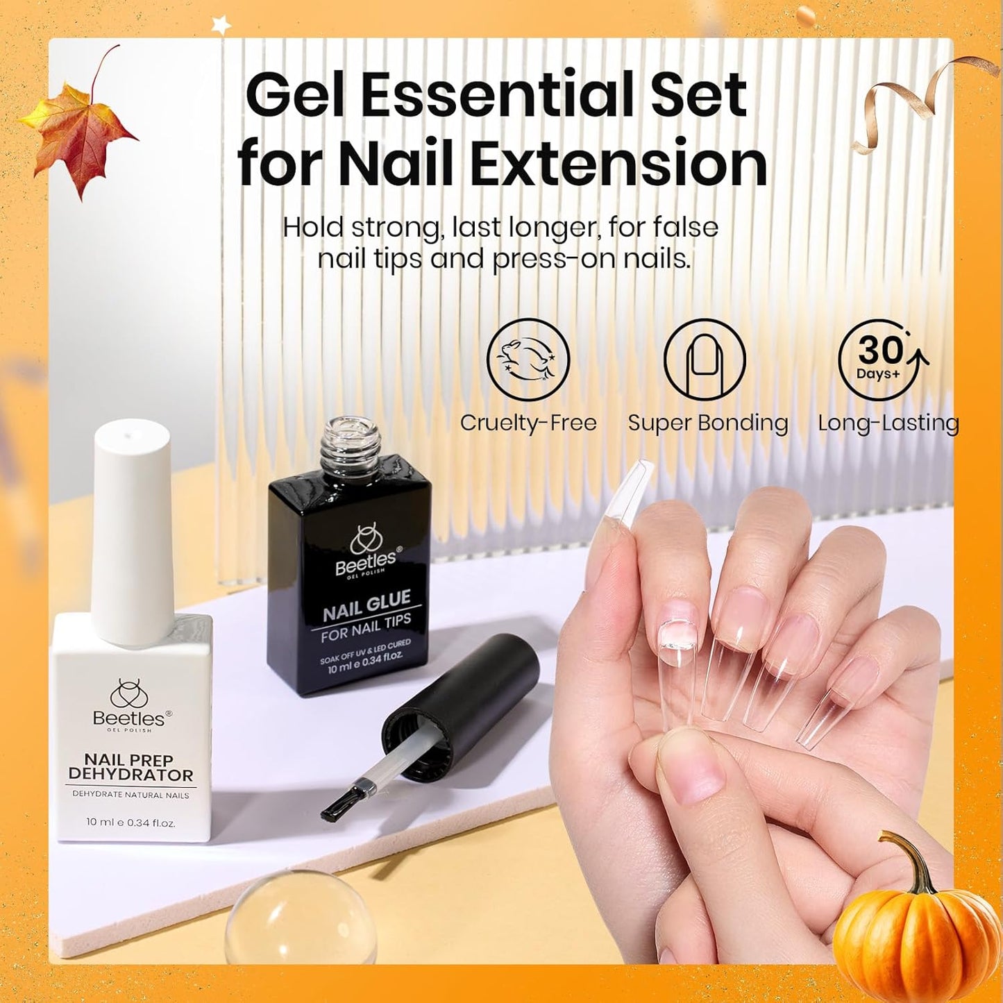 Beetles 9 In 1 Gel Nail Glue Nail Dehydrator Kit for Acrylic Nails Acid Free & Hema-Free Professional Dehydrator Prep for U V Gel Polish Long Lasting Led Lamp Required