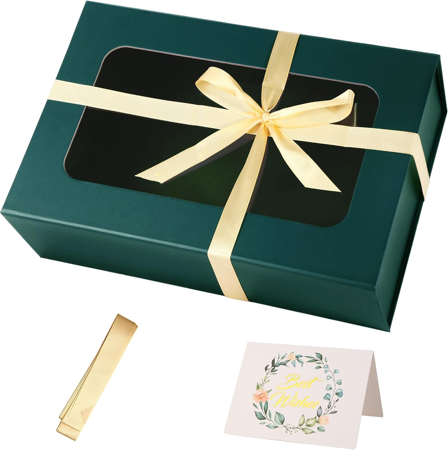 TIACABO Green Large Gift Box with Window, 13.5"x9"x4.3" Bridesmaid Boxe for Gifts Giving,Birthday Gift Boxes with Magnetic,Closure Lid Gifts Box for Presents,Cute Boxe,Luxury for Gift Packaging