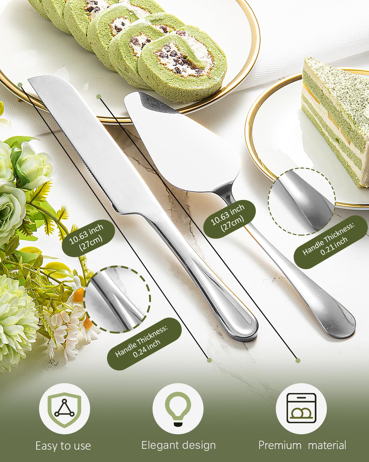 FTAKRY 2-Piece Premium Cake Cutting Set, Exquisite Knife and Server with Serrated Design, Includes