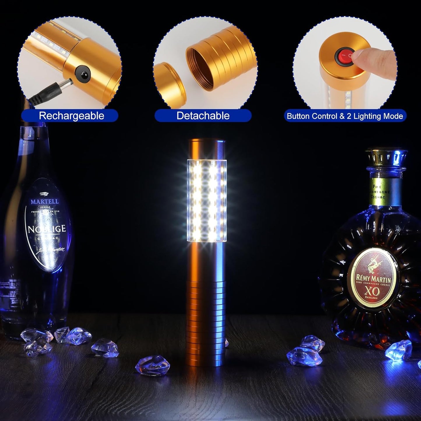 WILON Bottle Service Lights Rechargeable Bottle Service Sparklers Reusable Handheld Girl Lights LED Baton Strobe Light for Parties Bar Club Nightclub Birthday Weddings - 4 Pack