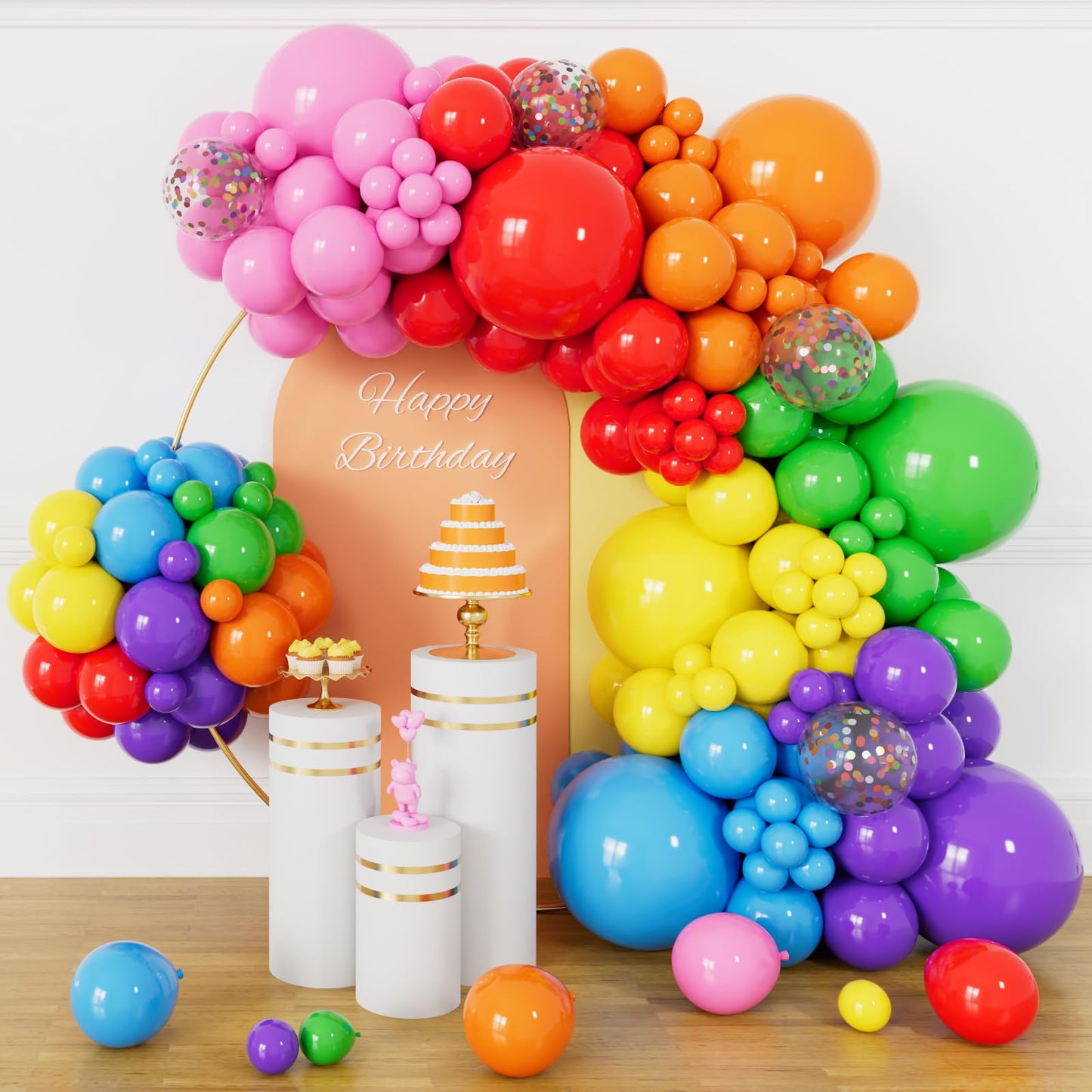 162 Pcs Colorful Rainbow Balloons Arch Kit, Diffrent Size Rainbow Balloon Garland, Globos De