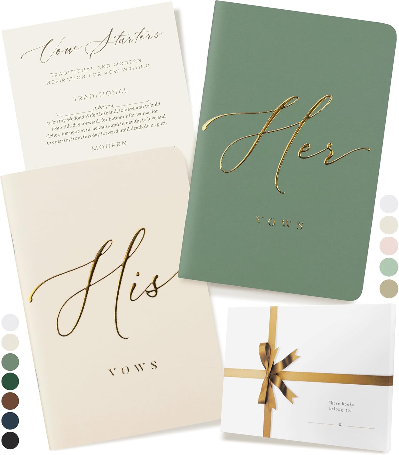 ARTESORI Wedding Vow Book for Her & Him, Soft Touch, Gold Engraving, 28 Lined Pages, Wedding Vow Books His and Hers, Wedding Essentials, Wedding Registry Gifts, His and Hers Gifts [Sage & Ivory]