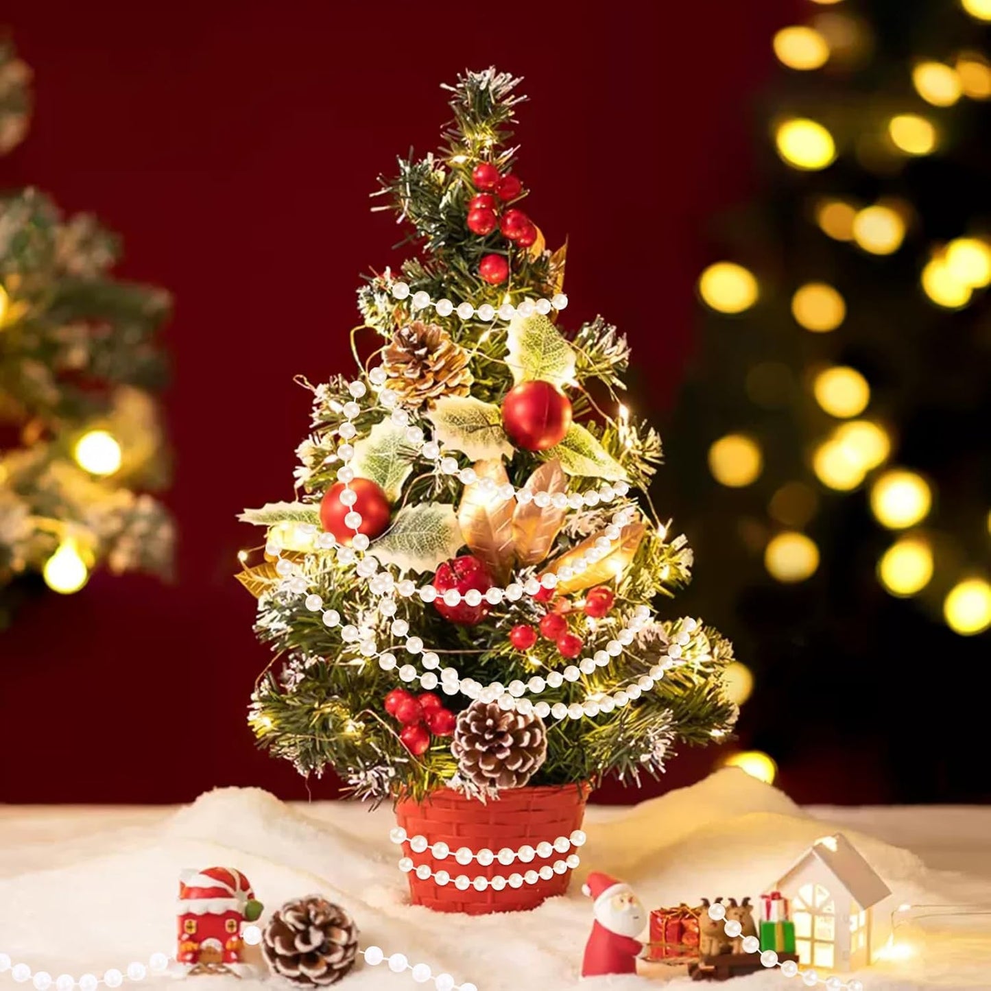 Pearls String Beads 33 Feet Crafts Faux Pearl Roll for Christmas Garland Flowers Wedding Party Jewelry Decoration(5mm White)