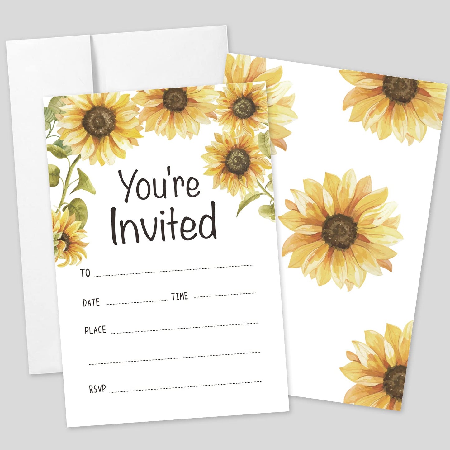 20 Sets You're Invited Sunflower Invitations With Envelopes,Sunflower Rustic Double-sided Printed