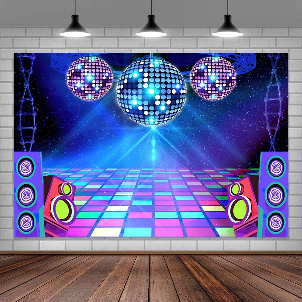 Dance Party Backdrop Retro 80s 90s Theme Stage Dance Ball Music Birthday Party Decoration DJ Photography Background 10 x 8 ft for Baby Shower Picture Photo Shoot Polyester Fabric, Blue