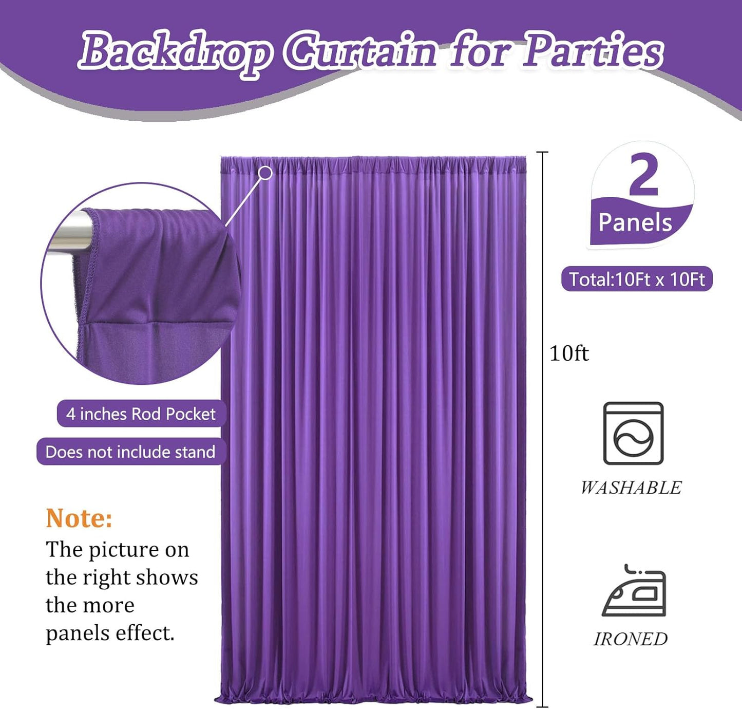 10 x 10 Feet Purple Backdrop Curtain for Partie, Background Curtains for Photoshoot, Birthday, Wedding, Halloween, Thanksgiving, Christmas Day, New Year Party Decorations 5Ft x 10Ft, 2 Panels