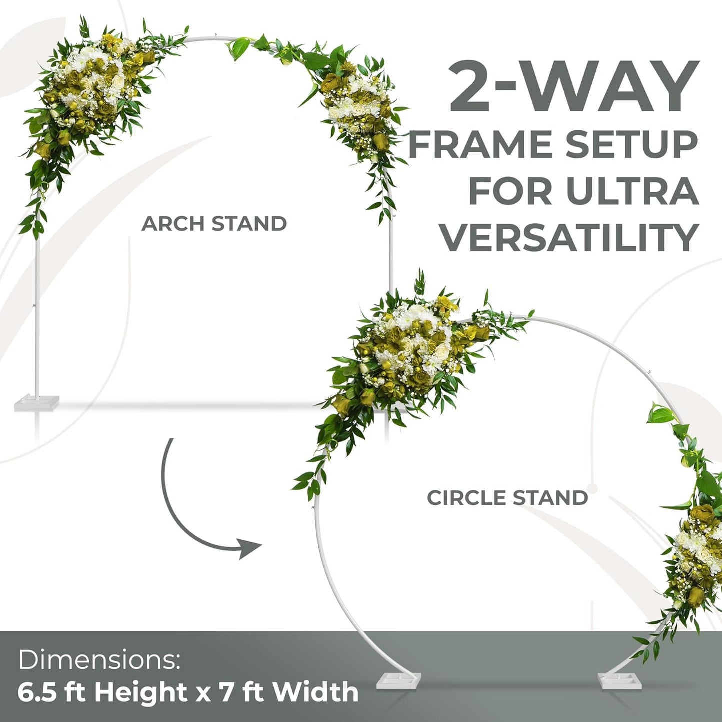 VERDEVISTA Convertible 6.5 FT Round Backdrop Stand - Heavy Duty Balloon Arch Stand with 2 Waterbags - Multiuse Photo Backdrop Arch, White Circle Ring Balloon Arch Frame for Wedding Baby Shower & More