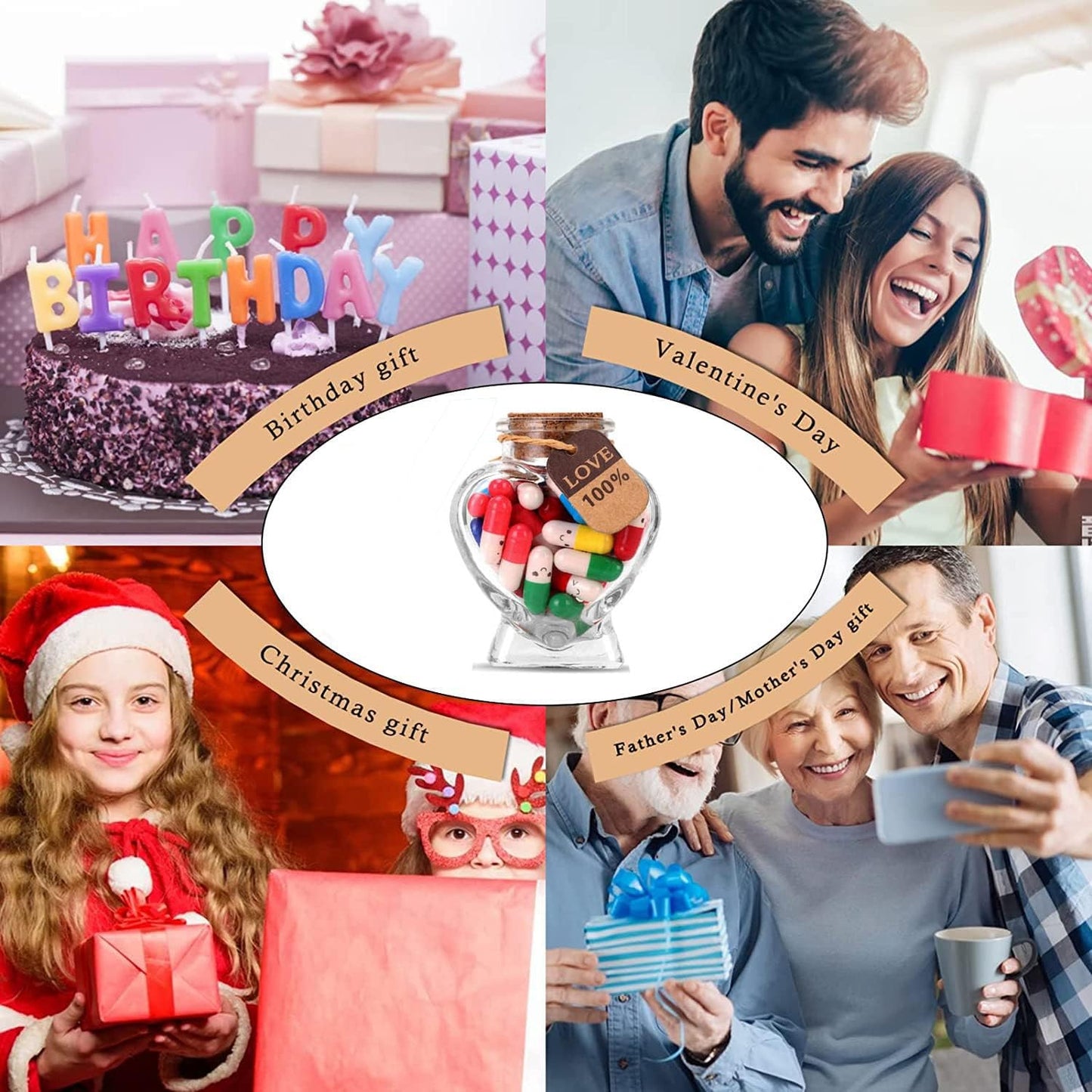 Hefonti Capsule Message in a Bottle - 50pcs Cute Capsule Pills Gift for Girlfriend Boyfriend Women Wife Husband, Love Pills Letter for Birthday Christmas Anniversary Valentine Day Mothers Day Gift