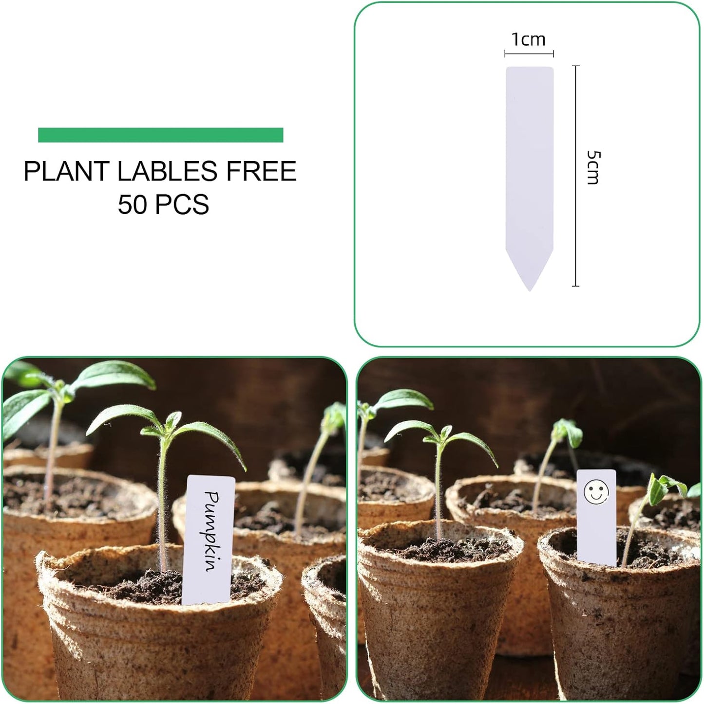 JERIA 50-Pack 3.15 Inch Peat Pots for Seedling with 50 Pcs Plant Labels,Outdoor Garden Germination Nursery Pots,Biodegradable Seed Starter Pots Kits