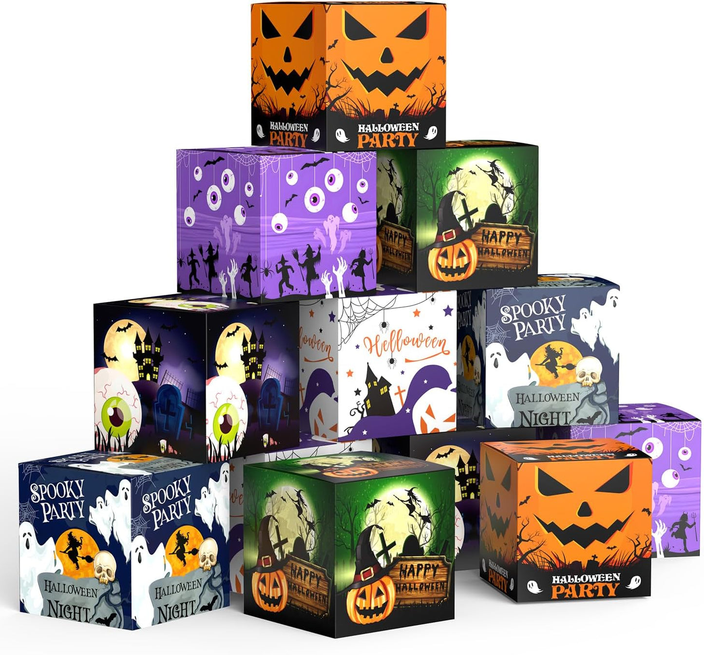ScandiCasis 12 PCS Halloween Treat Boxes, 6 color, Halloween Treat Bag Stuffers with Rich Classic Elements Such as Ghosts, Witches, Bats Children's Bags Party Favors and Party Decorations