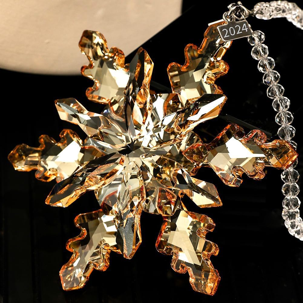 2024 Crystal Snowflake Ornaments Annual Edition Christmas Tree Ornament Home Gifts (2023-Champagne)