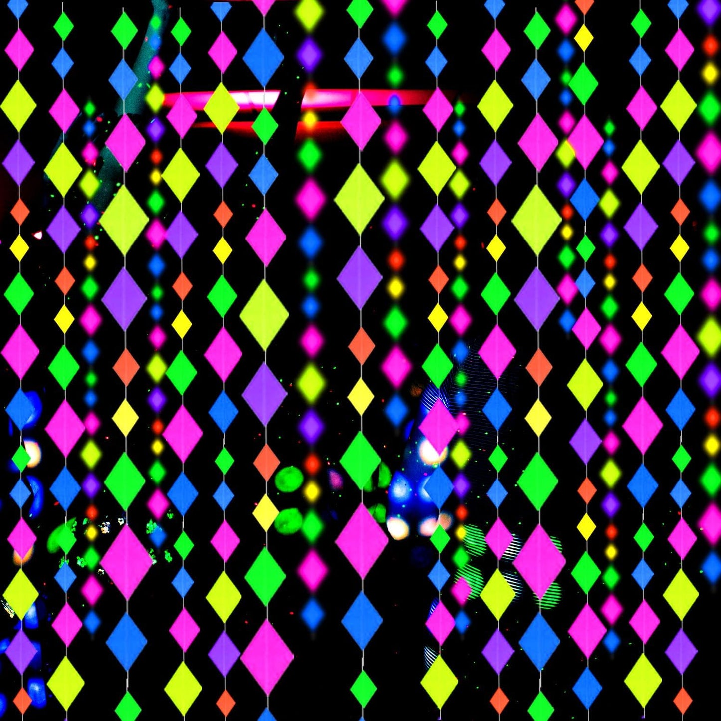 123feet UV Paper Neon Streamers & Garlands - Diamond Shape Black Light Decorations, Glow Party Favors & Supplies for Wedding & Birthday Celebrations
