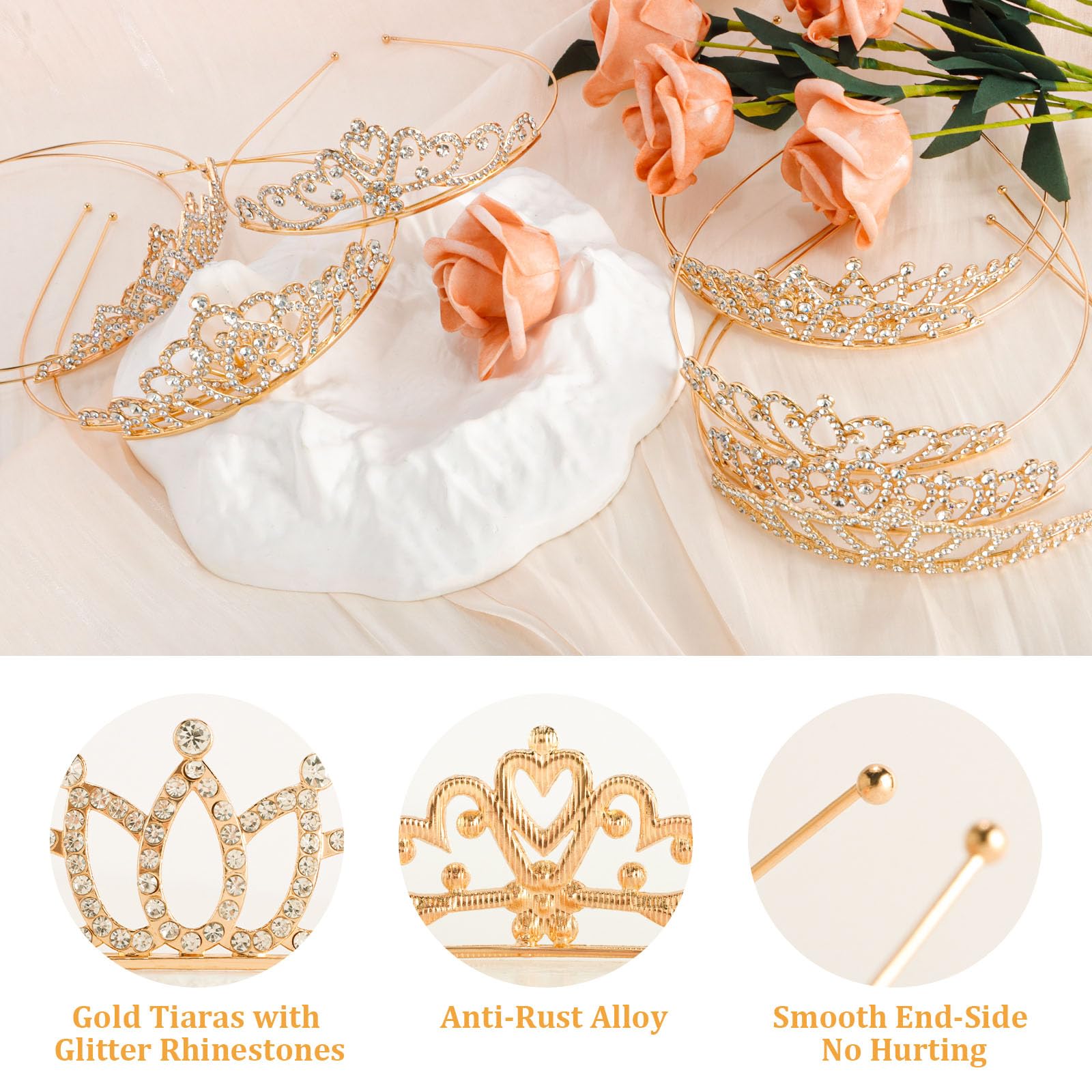 Tihebax 10 Pcs Gold Tiaras Crowns Headbands for Women Girls Princess Tiara Bulk Crown Rapunzel