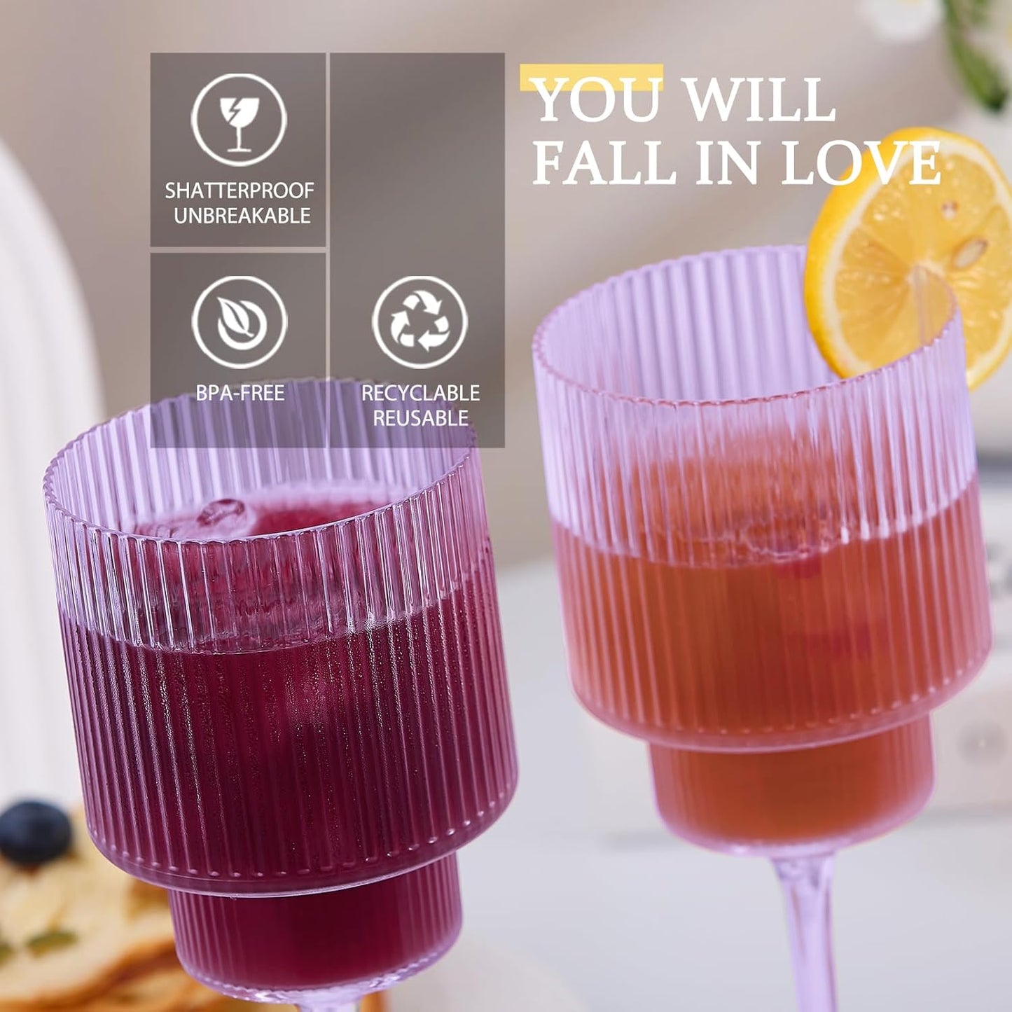 Plastic Goblets Wine Glasses - 12Oz Acrylic Wine Glasses Origami Unbreakable Clear Plastic Cocktail Glasses Recyclable Shatterproof Reusable Wine Cups for Parties & Weddings (Purple 1)
