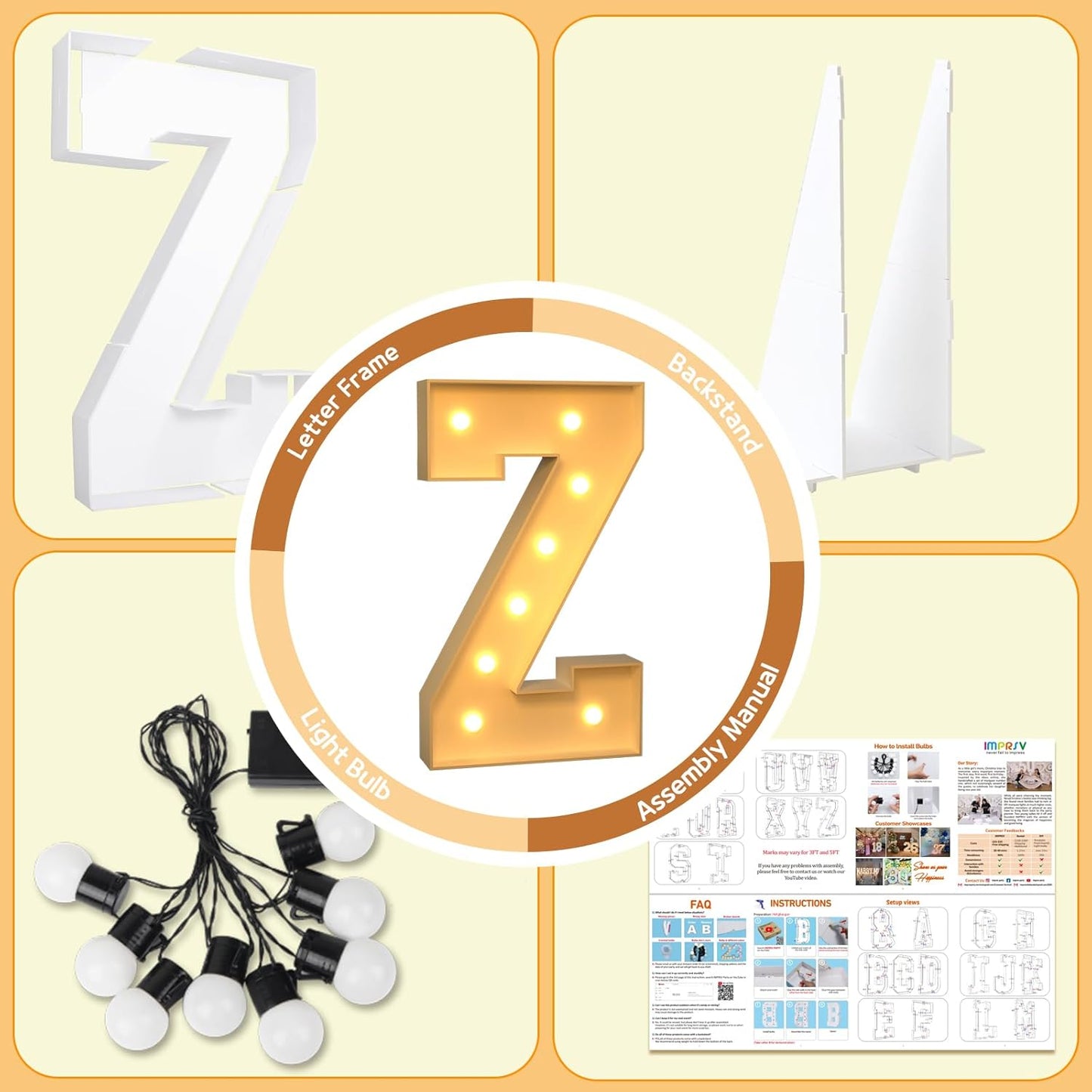 imprsv Marquee Light Up Letters, 3FT Marquee Letters for Birthday Baby Shower Wedding Decorations Light Up Letters for Engagement Party Decor, Large Marquee Letters for Party Decorations, Letter Z