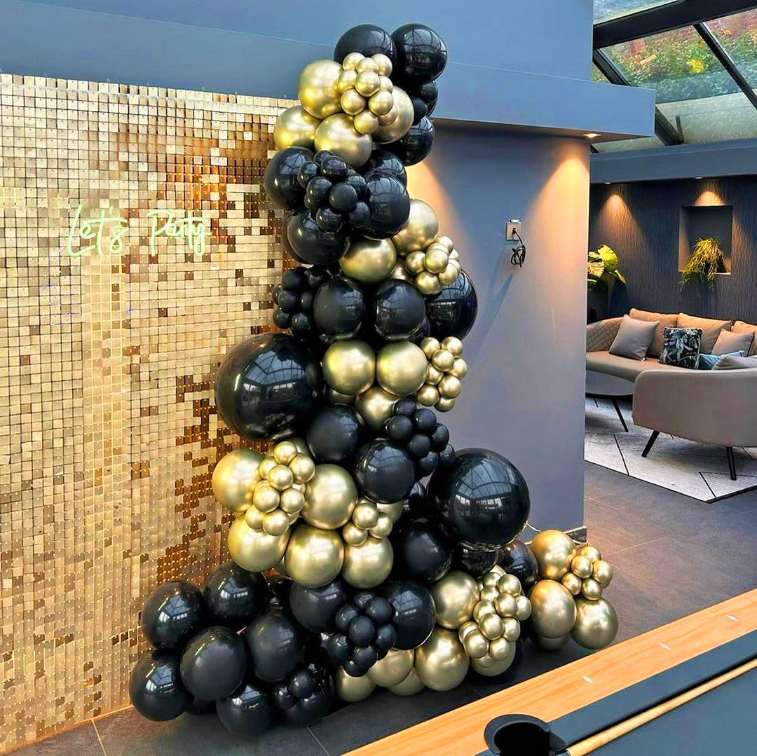 Black and Gold Balloons, 50PCS 12 Inch Black and Gold Confetti Balloon Party Decorations for
