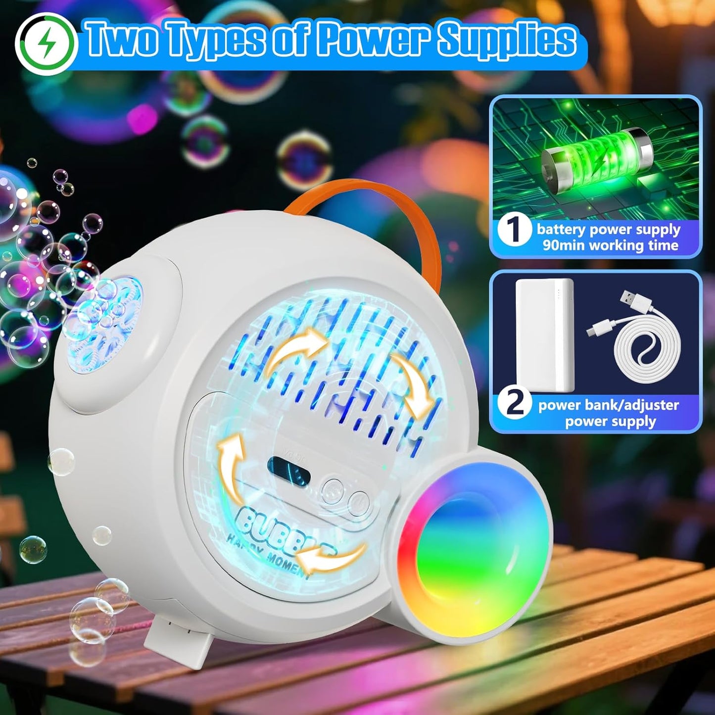 Bubble Machine for Kids Toddlers,Automatic Bubble Maker with RGB Light,Rechargeable Type-C Charge Bubble Blower,Bubble Toy for 3 4 5 6 7 Year Old Boy Girl,Outdoor Party Wedding Birthday Gifts