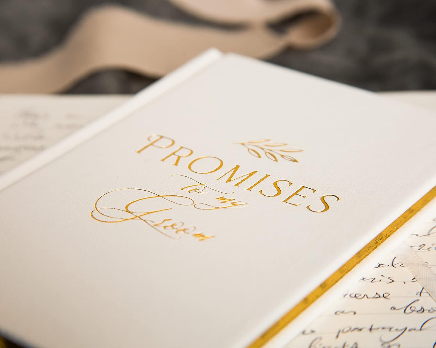 Promises To My Groom & Bride Wedding Vow Books (Set of 2) - Pocket Sized Gold Foil Embossed White Wedding Ceremony Vow Renewal Speech Notebook Planner, Gift for Wife & Husband Newly Engaged Couple