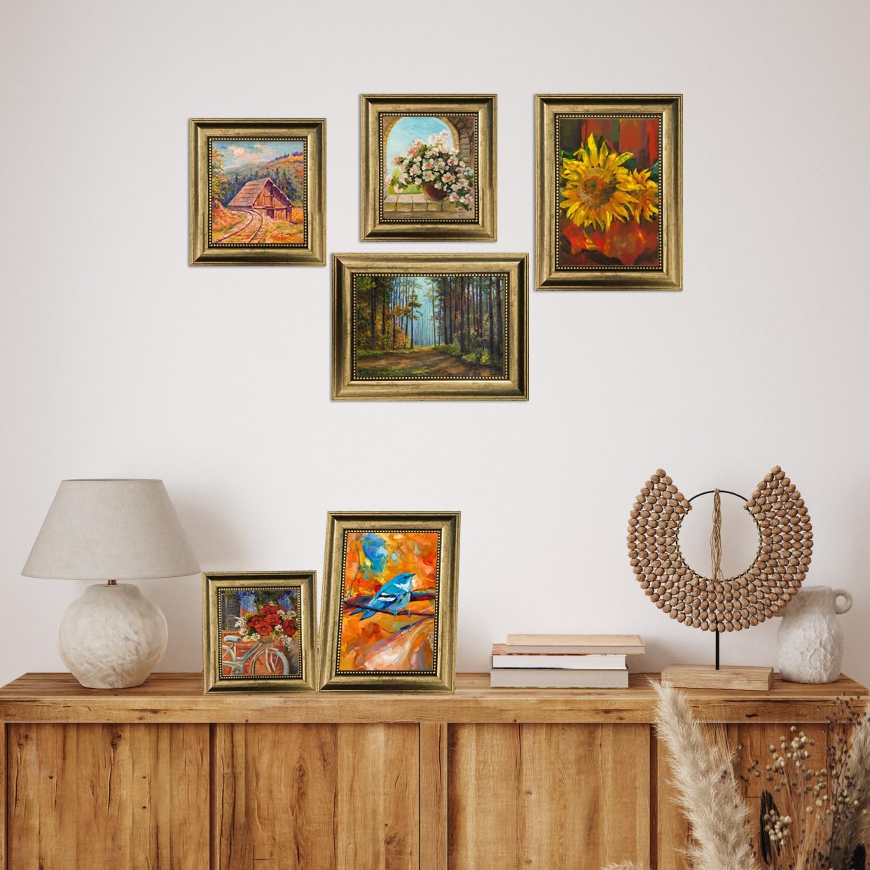 5x5 Picture Frame with Real Glass, 4 set Ornate Vintage Picture Frames for Wall or Tabletop Display, Gold 5 x 5 Frame for Wall home best gift