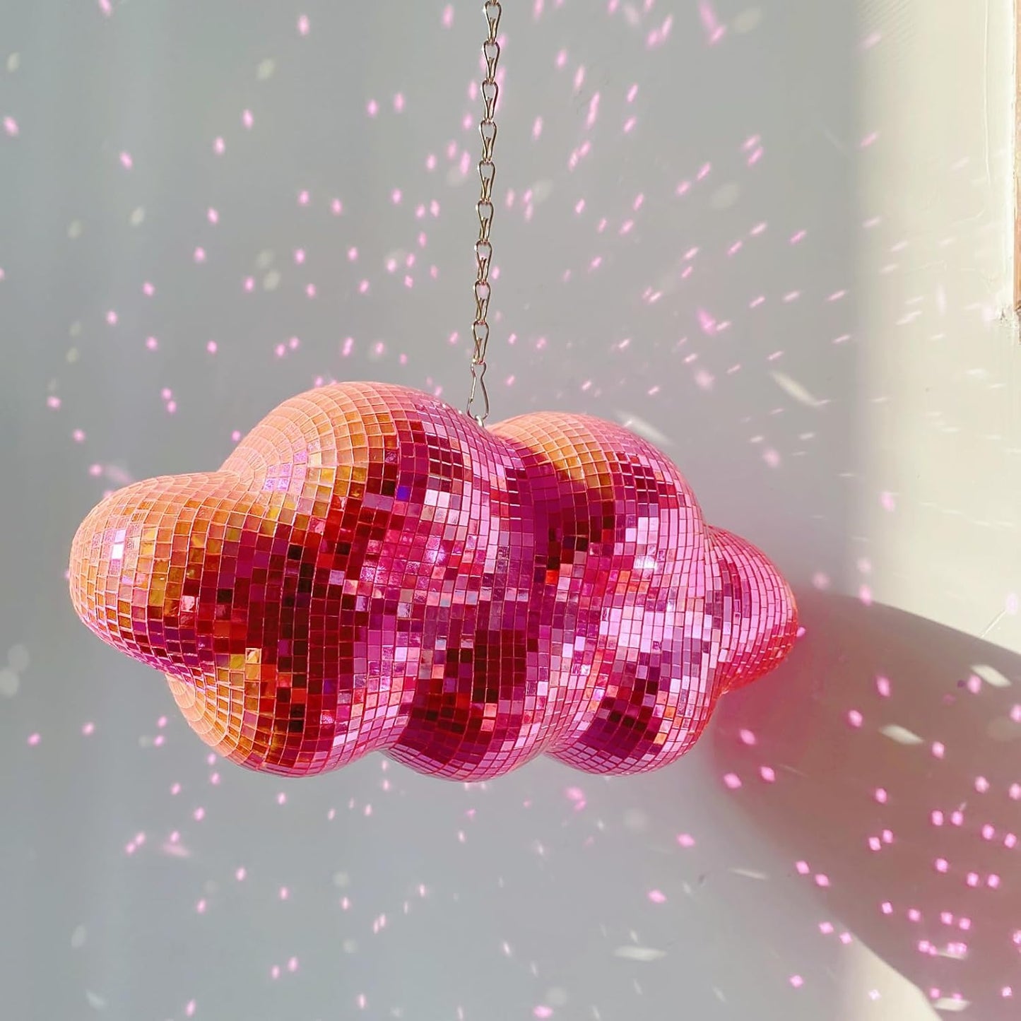 Pink Disco Ball Cloud Shaped, Hanging Disco Decor for Party,Room,Home, Retro Reflective Mirror Ball with Chain, Disco Ornaments, Design Patent