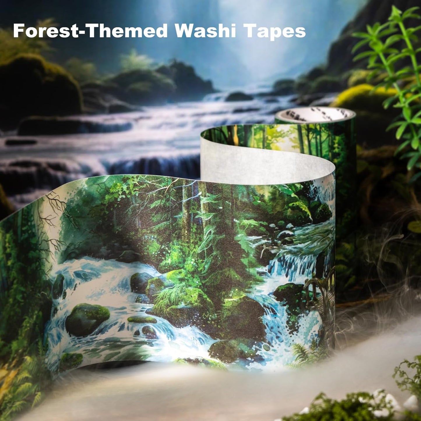 Forest-Themed Seamless Washi Tape Scrapbook Kit ??6 Rolls with Cottage, Waterfall & Fairy Forest Designs for Journaling, DIY Crafts, Gift Wrapping, Card Making and Decoration