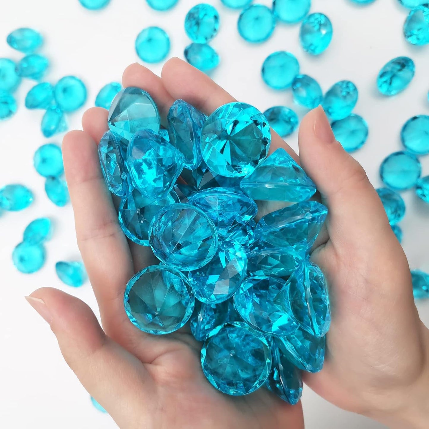 100Pcs Clear Acrylic Diamonds 25mm Wedding Table Scatters Gemstones Confetti for Vase Fillers,Floral Decor,Bridal Shower Decorations,Home Centerpieces,Candle Display (Sky Blue)