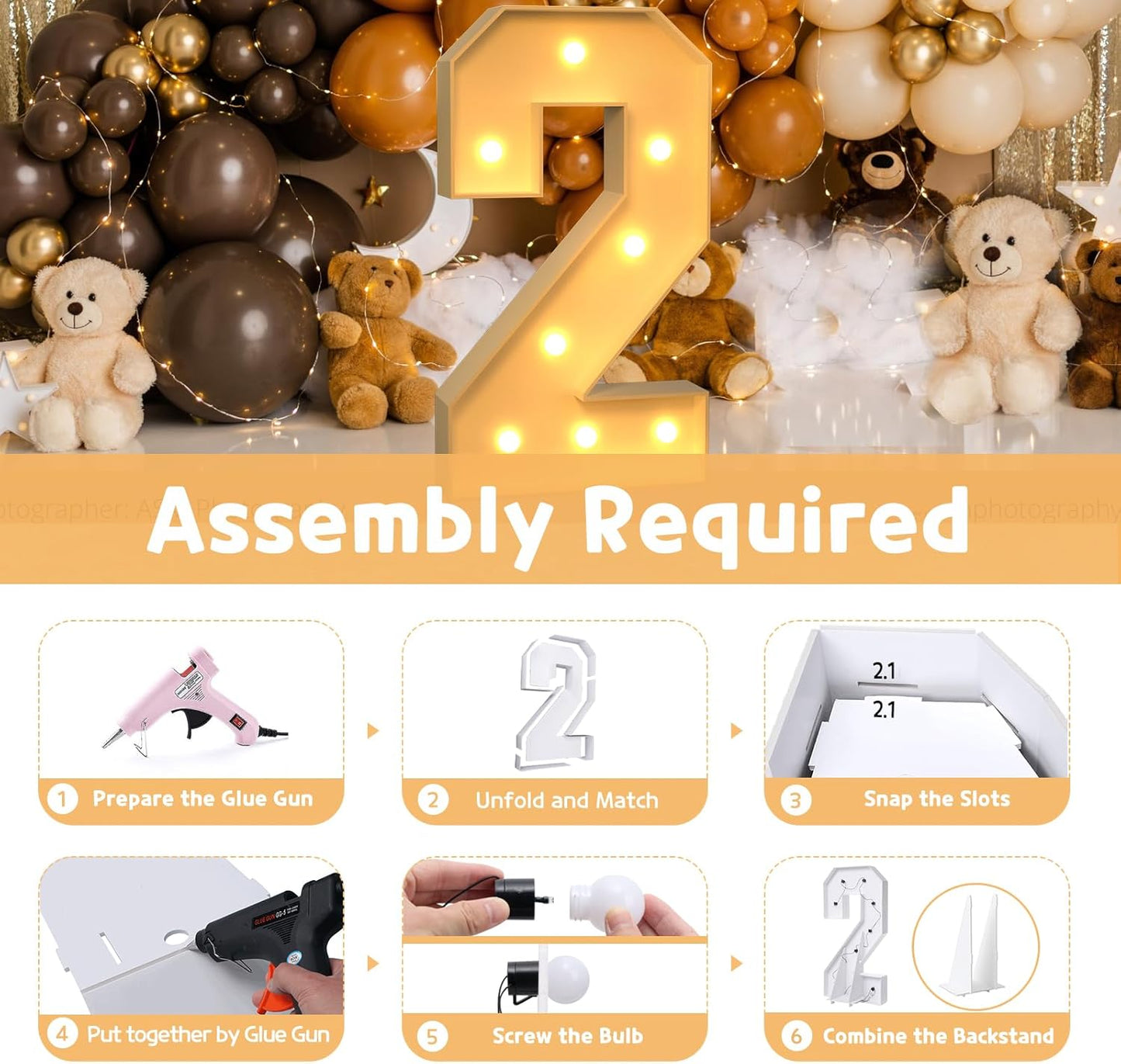 imprsv 3FT Marquee Numbers, Light Up Numbers for 2nd 25th Birthday Decorations Anniversary Party Decor, Number 2 Light Up Number, Pre-Cut Foam Board Kit