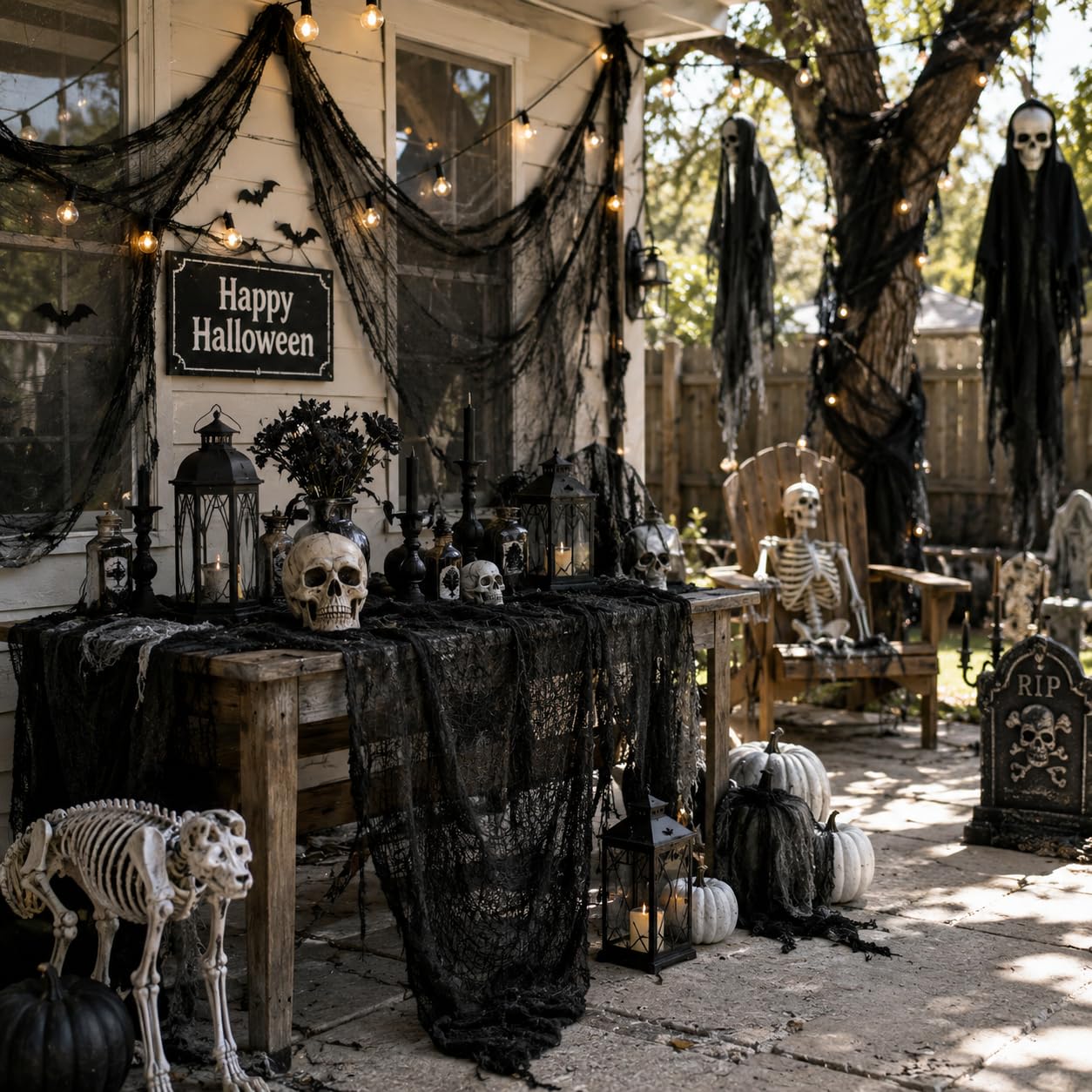 5 Pcs Black Halloween Gauze Creepy Cloth Fabric Tapestry Decor Decorations
