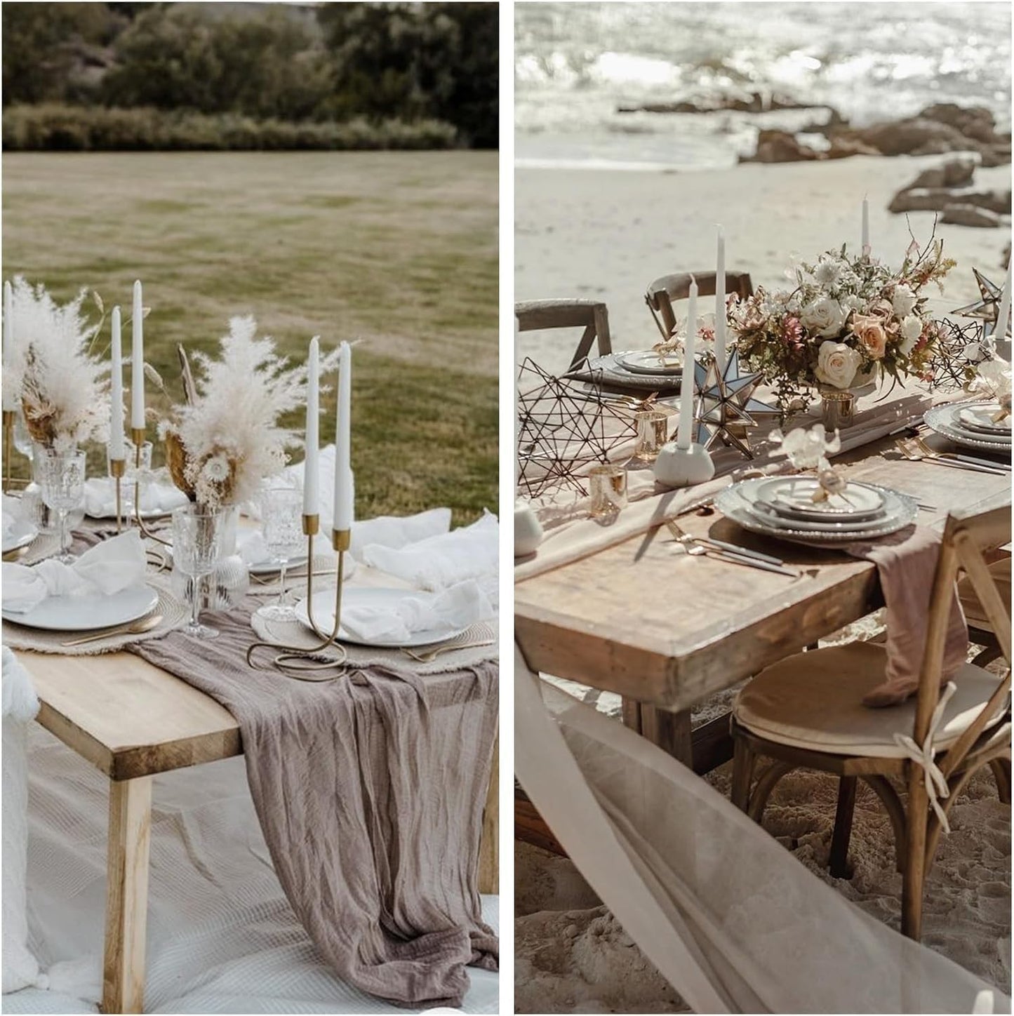 12Pcs Khaki Cheesecloth Table Runner 120 Inch10FT Nude Rustic Boho Cheesecloth Table Runnerfor Wedding Party Baby Shower Birthday Home Decor Holiday Decorations