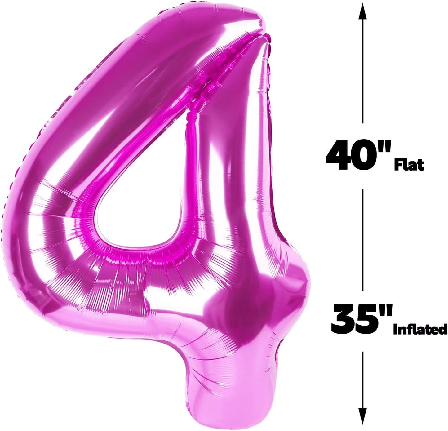 40 Inch Rosy Purple Large Number 4 Balloons, Giant Foil Number Four 14 24 34 40 44 Balloons, Rosy Purple Mylar Big Balloon for Anniversary Graduation Decorations