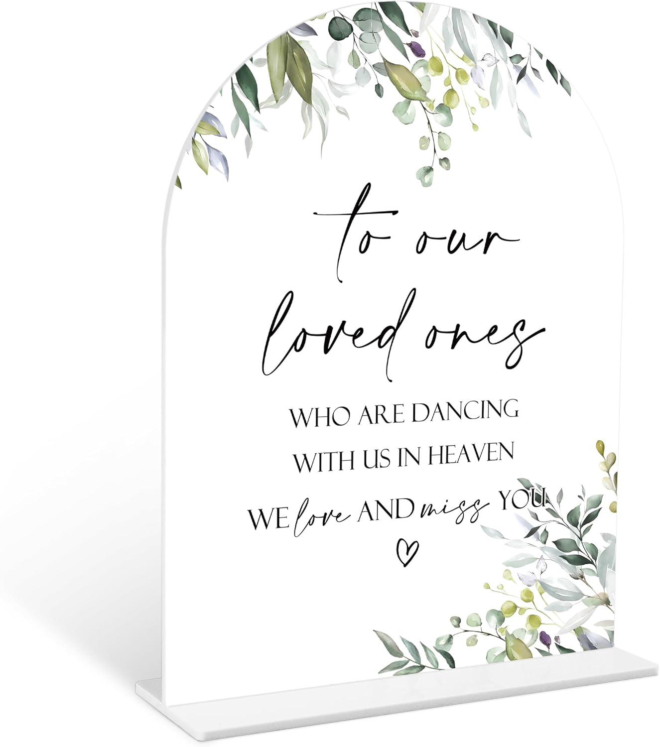 Greenery Wedding Memorial Sign, 6 x 8 Inch White Arch Acrylic Wedding Sign with Holder, Wedding Sign for Ceremony and Reception, Wedding Decoration, Wedding Supplies - LY11