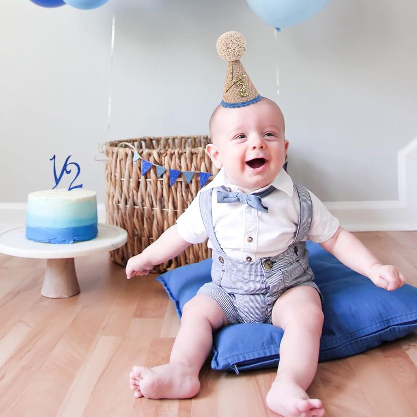 WAOUH Half Birthday Hat - Bow Cake Smash Crown for 6 Month Baby, Mini Photo Prop