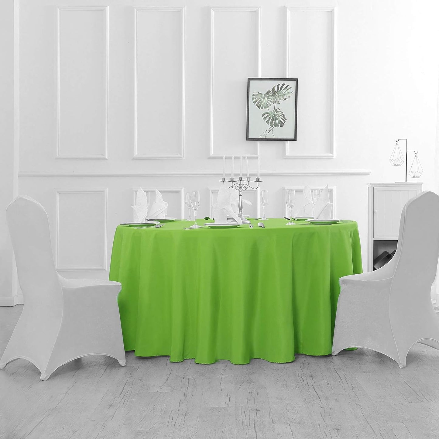 132 inch Round Tablecloth Washable Polyester Table Cloth Decorative Table Cover for Wedding Party Dining Banquet（132 inch,Apple Green）