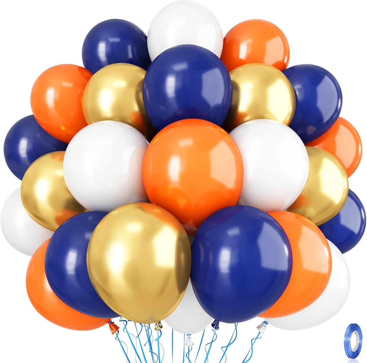 Navy Blue and Orange Balloons, Navy Metallic Orange White Latex Balloons Set, Dark Orange for Boys Men Space Basketball Birthday Baby Shower Wedding Graduation Party Decorations Is-02