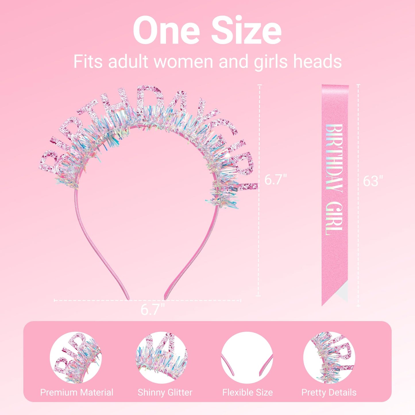 Papoopy Birthday Headband with Sash for Women, Birthday Tiara for Party