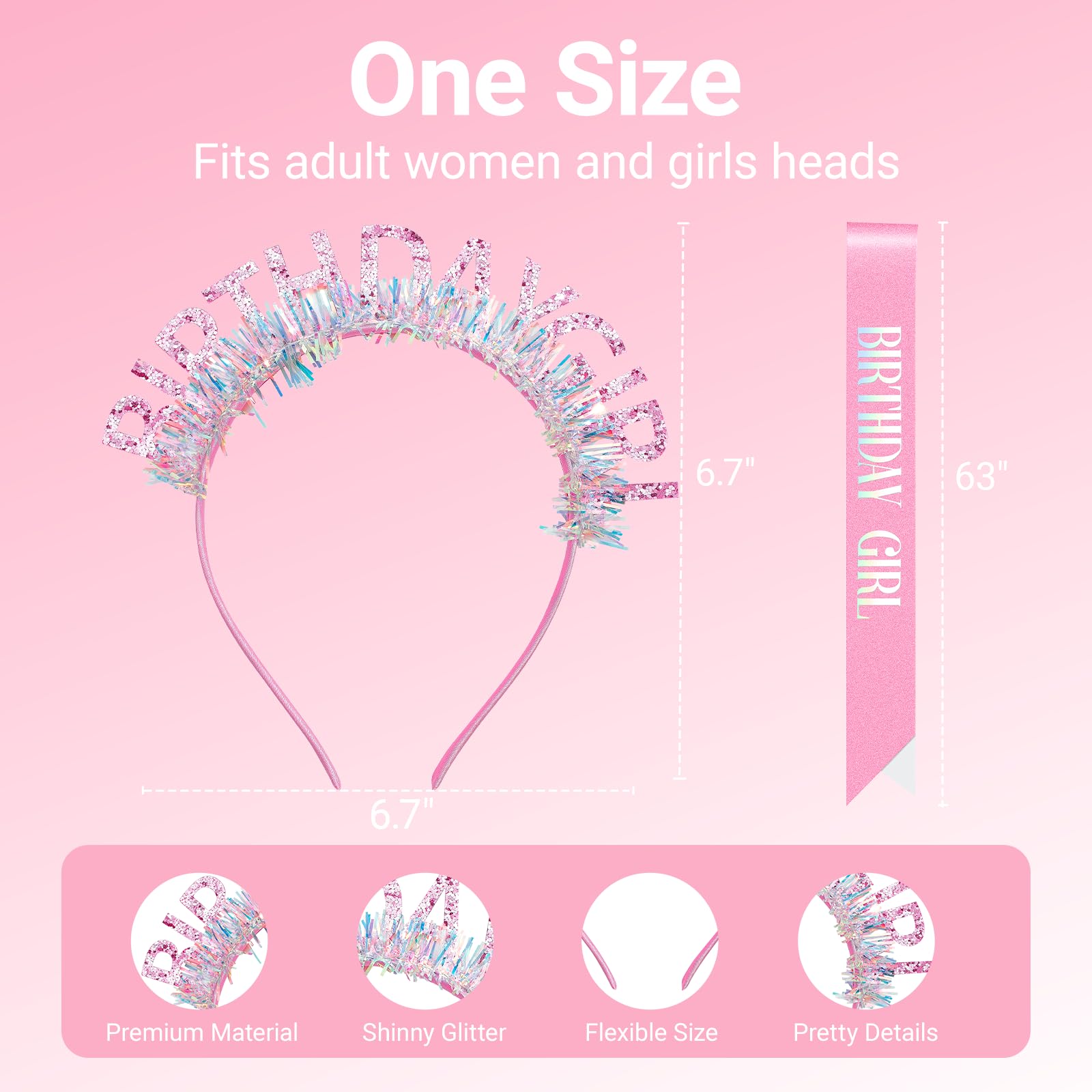 Papoopy Birthday Headband with Sash for Women, Birthday Tiara for Party